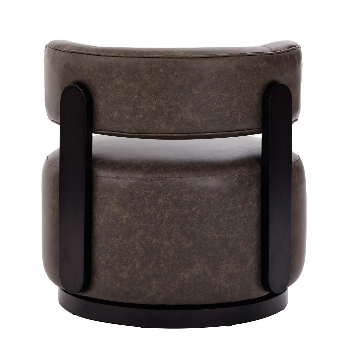 Christopher Knight Home Udon Faux Leather 360° Swivel Accent Chair, Solid Wood Living Room Swivel Chair, Rotating Single Lounge Sofa, Bedroom Comfy Reading Chair, No Assembly Needed, Dark Brown