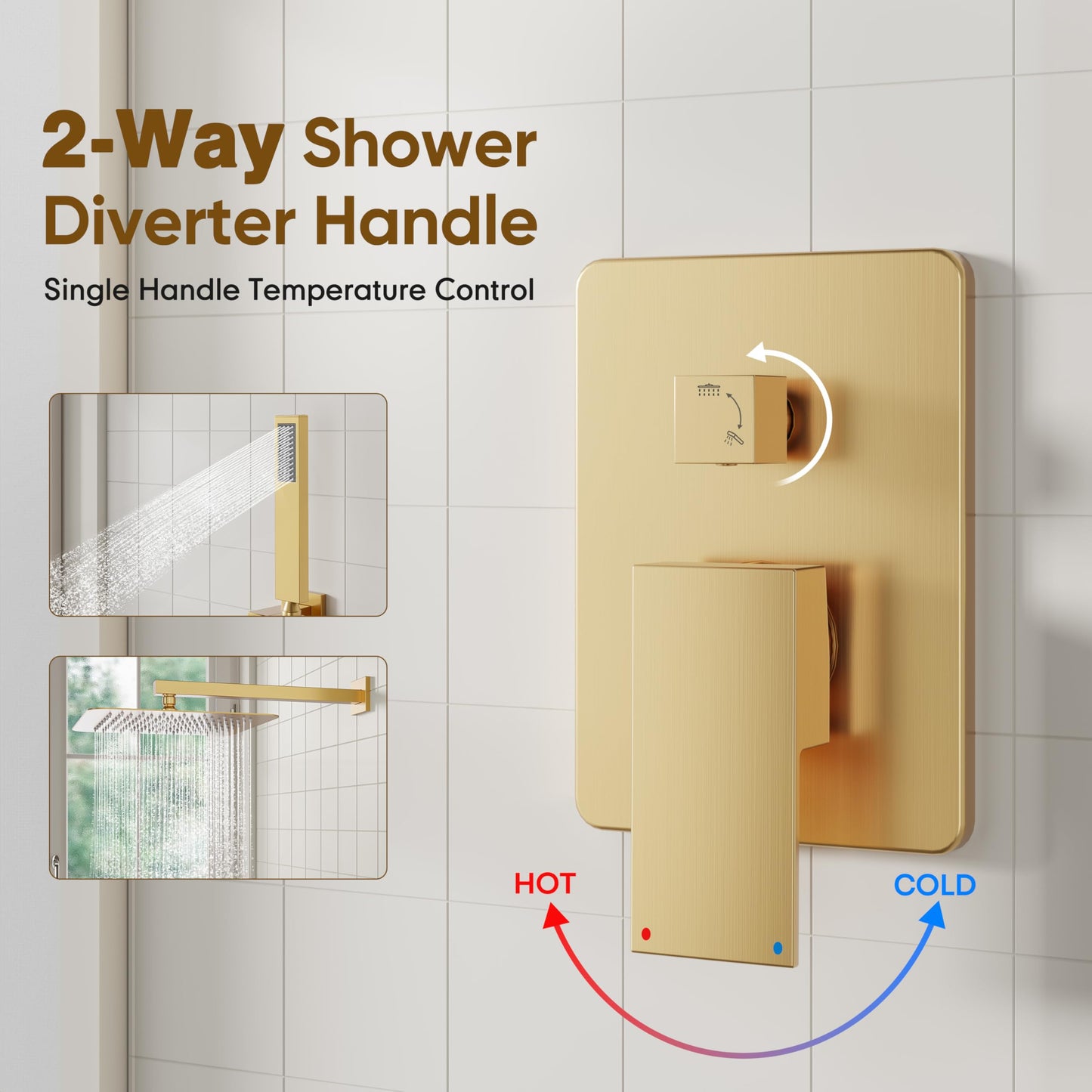 ESNBIA Gold Shower System, 12 Inches Shower faucet Set with Pressure Balance Shower Valve, High Pressure Gold Shower Head and Handle Set, Wall Mounted Shower Fixtures, Brushed Gold