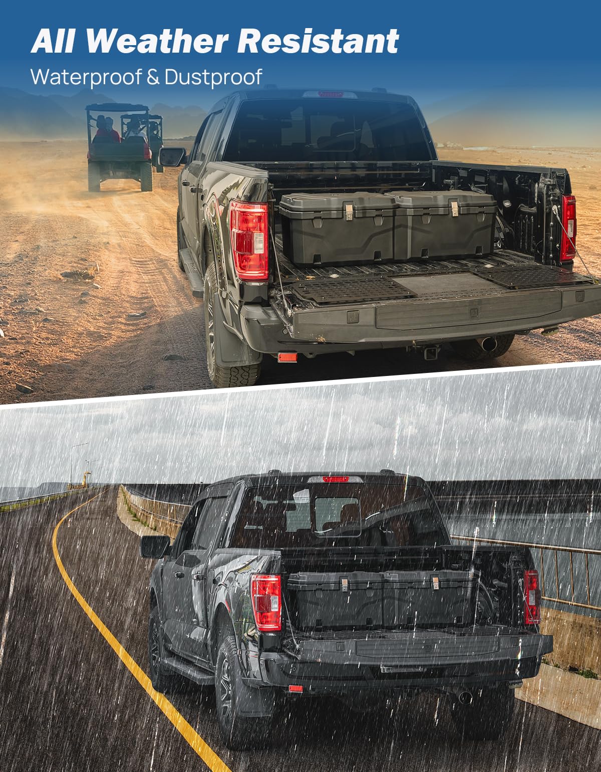 JOYTUTUS Lockable 160 Quart Truck Bed Tool Box, Waterproof Storage Box Truck Bed Cargo Case, Full & Mid Size Pickup Tool Box Toolbox Storage System