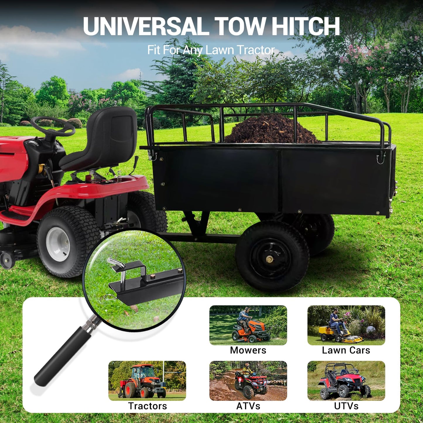 GarveeLife 750 LBS Garden Utility Trailer, 15 Cubic Feet Heavy Duty Steel Dump Cart Feetwith Removable Sides,Hand Pull or Foot Pedal Garden Cart for ATV, UTV, Lawn Mowers and Tractors