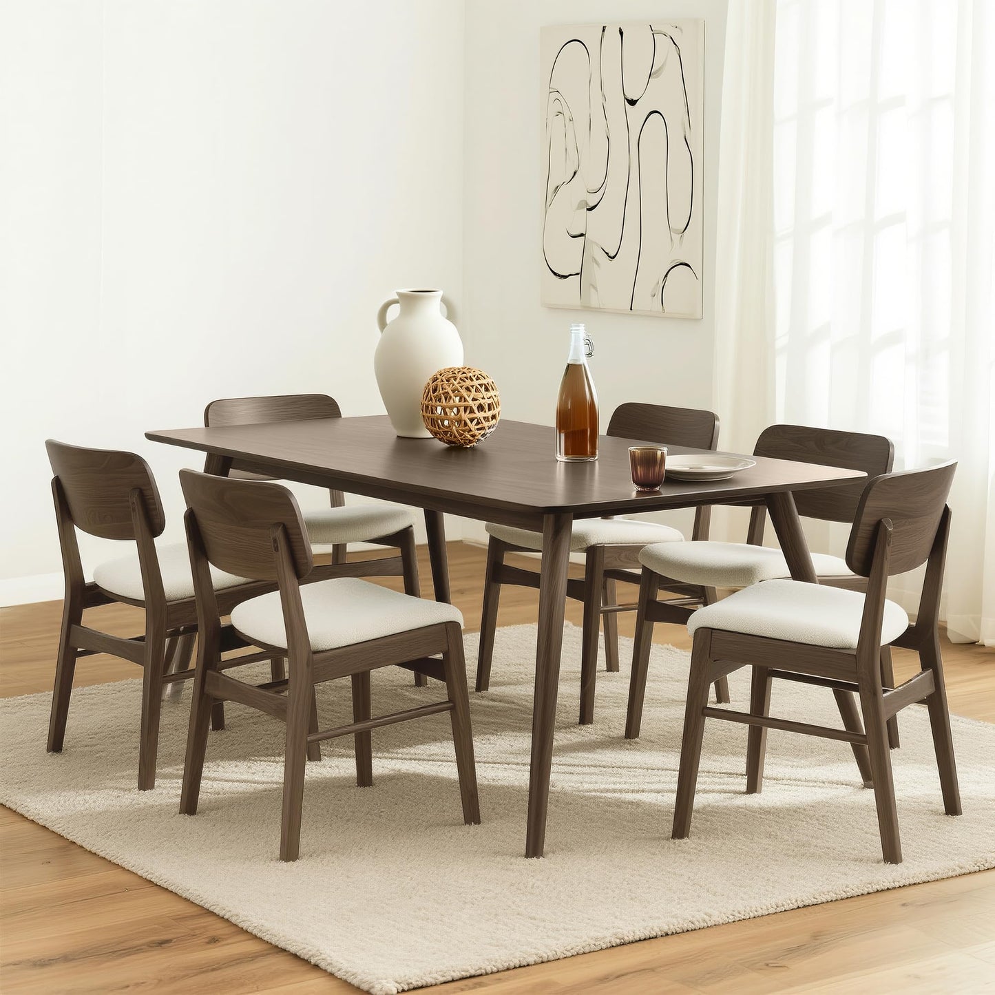 KISLOT Wooden Dining Chairs Set of 4, Upholstered Modern Dining Room Chairs, Mid Century Oak Kitchen Chairs with Ergonomic Wood Backrest for Farmhouse, Restaurant, Café (Cream Fabric & Walnut Color)