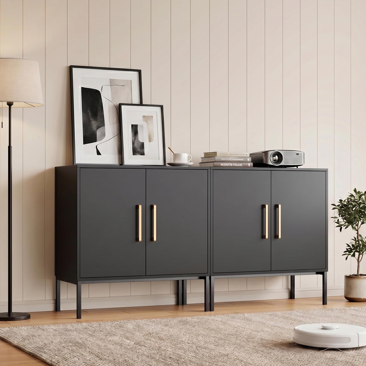 LYNSOM TV Stand for 55 Inch TV, Media Console Table with 2 Cabinets, Storage for Bedroom, Living Room, Entertainment Room (Black)