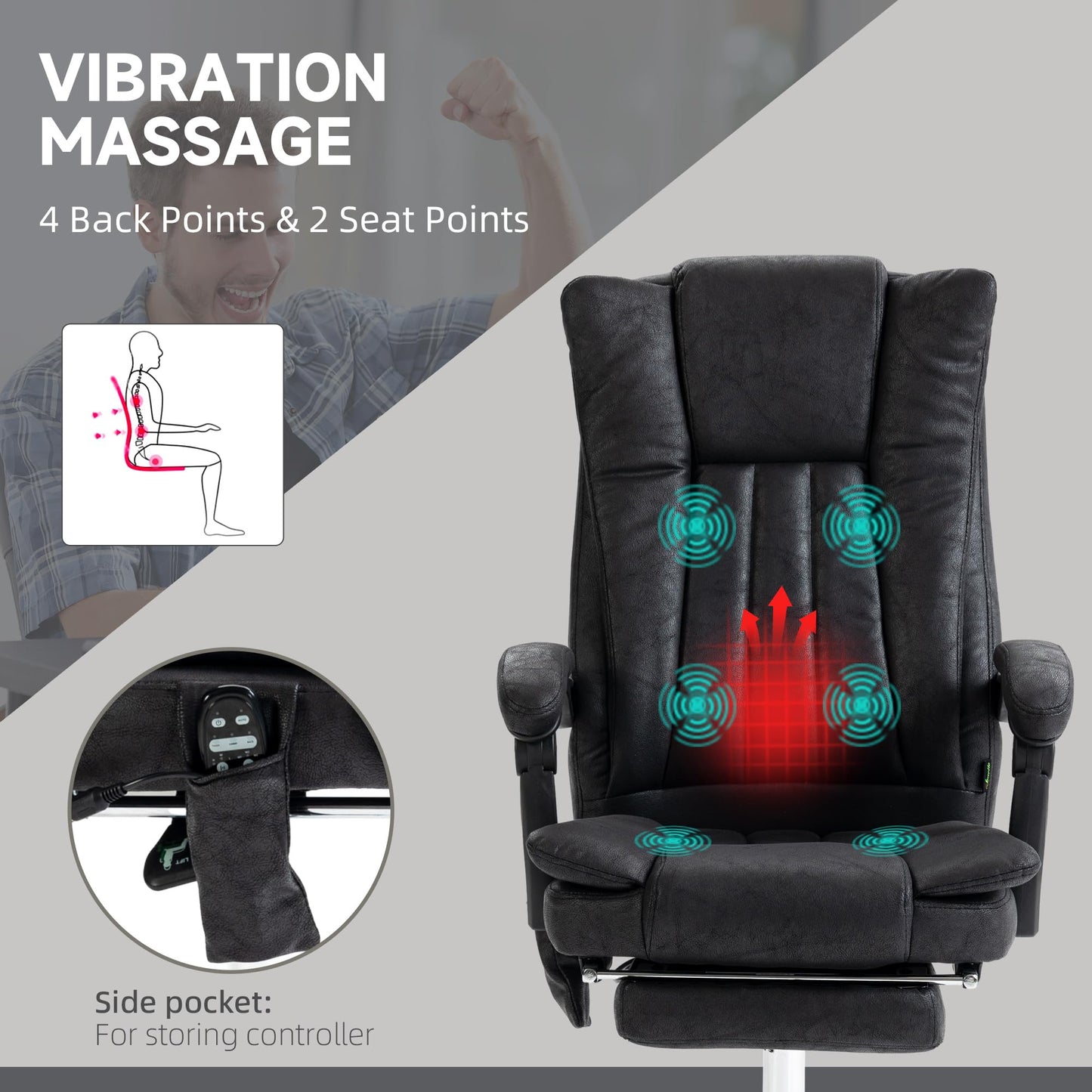 Vinsetto 6 Point Vibration Massage Office Chair, High Back Computer Chair with Heat, Adjustable Height, Reclining Backrest and Retractable Footrest, Black