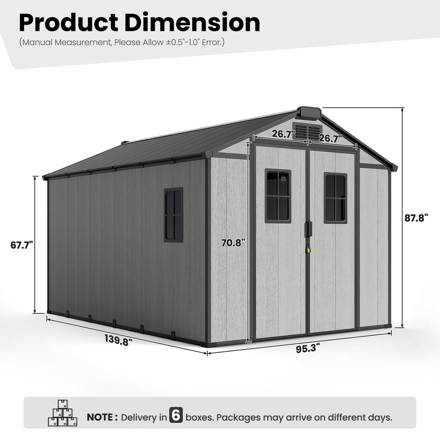 8X12 FT Large Outdoor Storage Shed with Floor, Oversized Waterproof Heavy Duty Resin Garden Tool Shed, Backyard Lawn Sheds with Windows, Lockable Door and Vents for Patio Outside