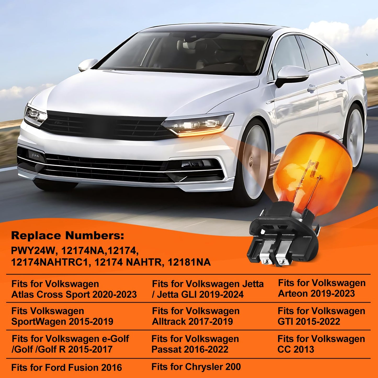 lodfGL PWY24W Turn Signal Light Bulbs 12V 24W Replacement for 2016 Passat, 2017 Octavia, Audi A4 Q3 Q7, Ford