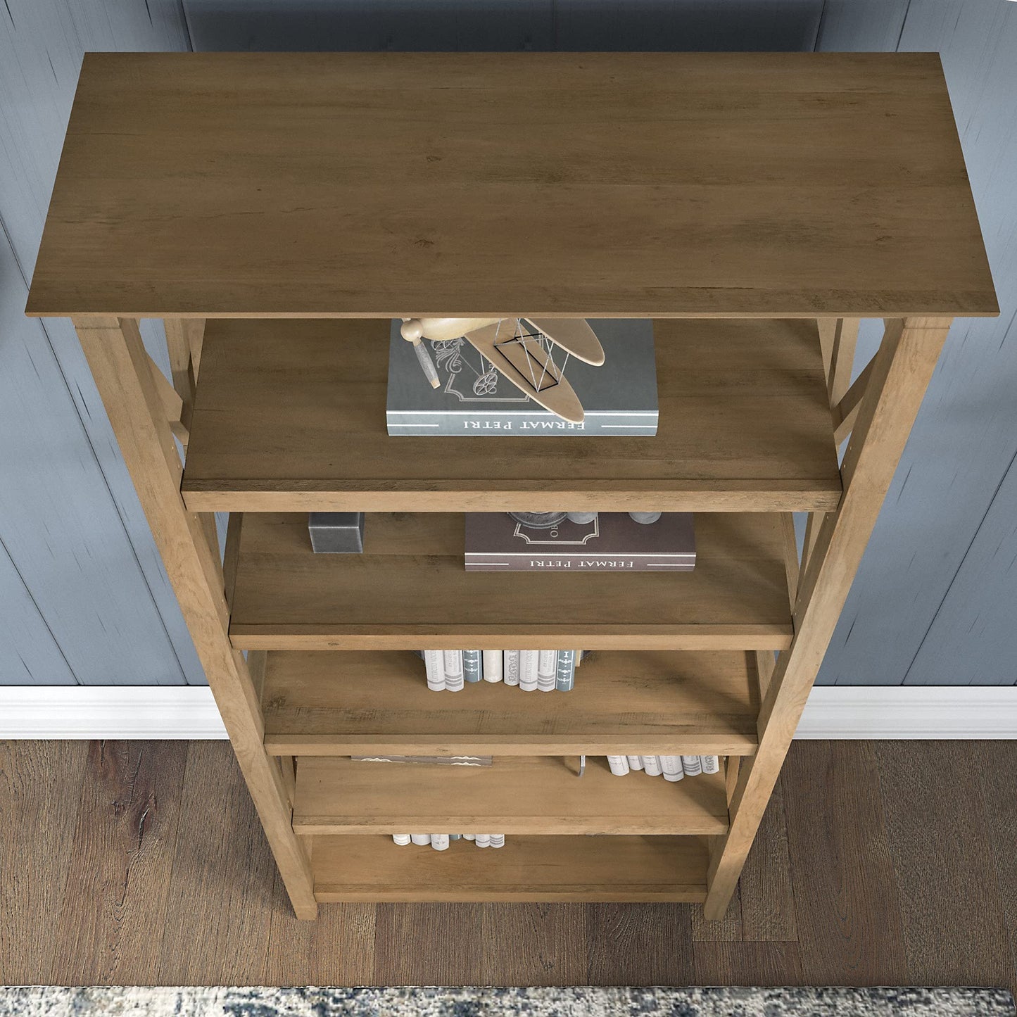 Bush Furniture Key West 54W Computer Desk with 2 Drawer Lateral File Cabinet and 5 Shelf Bookcase in Reclaimed Pine