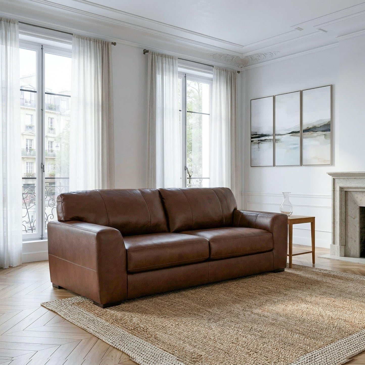 Signature Design by Ashley Creazzo Modern Leather Match Sofa with Loose Seat Cushions and Non-Skid Legs, Dark Brown