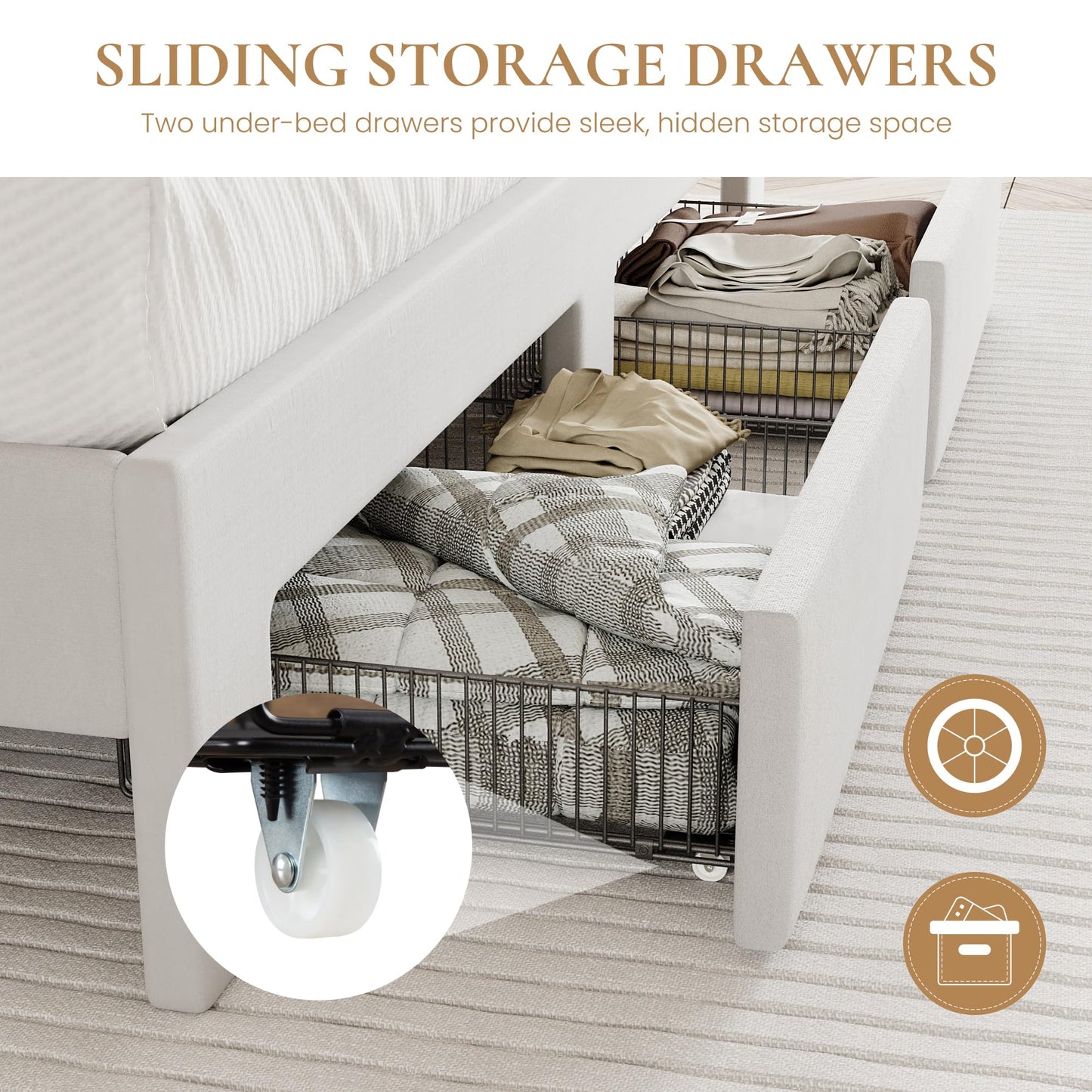 SHA CERLIN Velvet Full Size Bed Frame with Vertical Channel Tufted Wingback Headboard & 2 Storage Drawers/2-Tier Shelves with LED Lights & Charging Station/Noise-Free/No Box Spring Needed/White