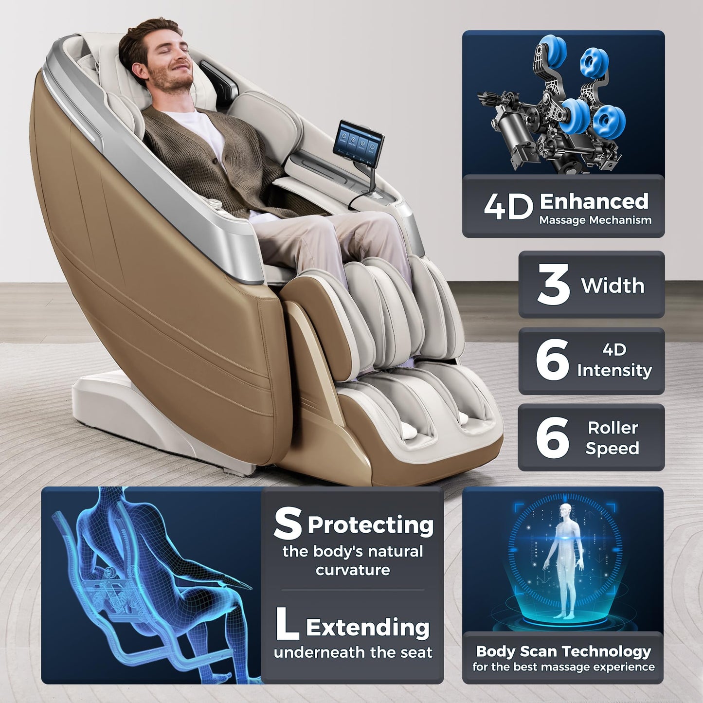 iBooMas P03 4D Massage Chair Full Body, Zero Gravity Massage Chair Recliner with 55" SL Track, 30 Auto Programs, Airbag Mode, Calf & Foot Roller, AI Voice, Relaxation & Sleep Support, Beige