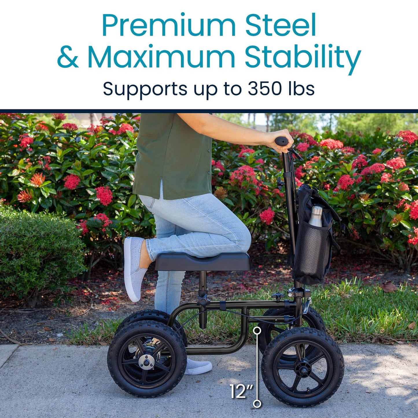 Vive Mobility All Terrain Knee Scooter Walker for Foot Injuries - Adult Broken Leg Crutch Cart Roller for Surgery, Broken Foot, Ankle Injury - Kneeling Rolling Steerable Seated Wheel Scooter Aid