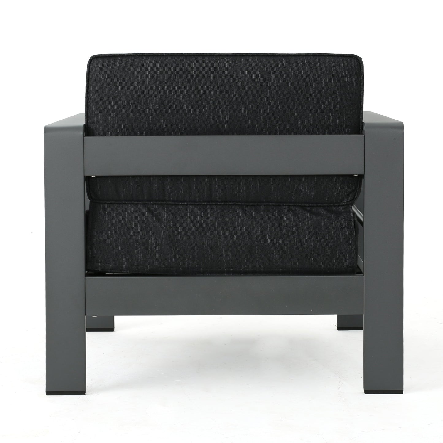 Christopher Knight Home Cape Coral Outdoor Aluminum Sofa Chat Set with Water Resistant Cushions and Rectangular Fire Table, 7-Pcs Set, Grey / Dark Grey / Light Grey