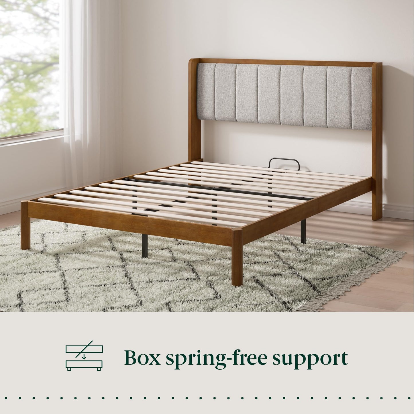 Zinus Jonas Bamboo Platform Bed Frame, Wingback Headboard, Mid-Century Modern Design, Plush Upholstered Comfort, Sustainable Bamboo, Fits Any Bedroom Style, No Box Spring Needed, Queen