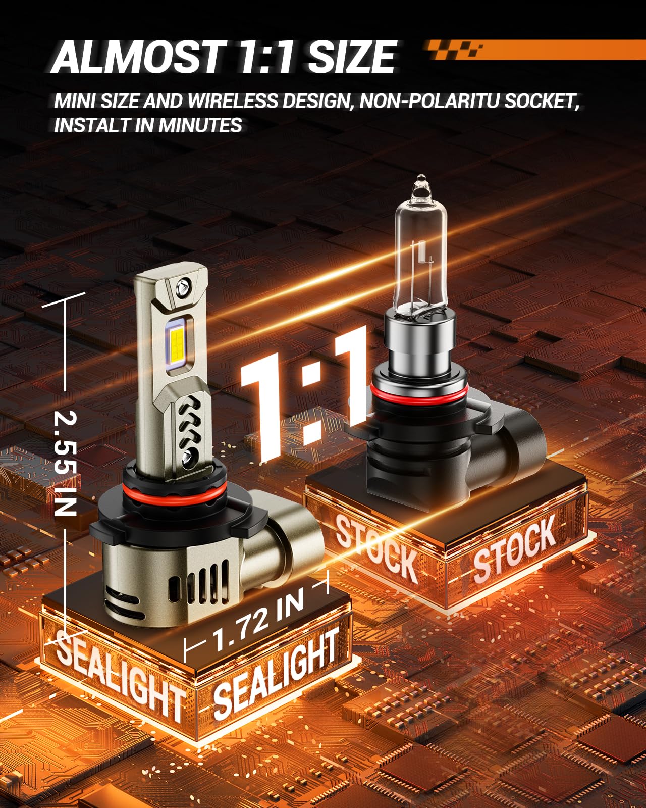 SEALIGHT 9006/HB4 9005/HB3 LED Bulb Combo, 6500K White, Aluminum, 20 Year Lifespan, Pack of 4