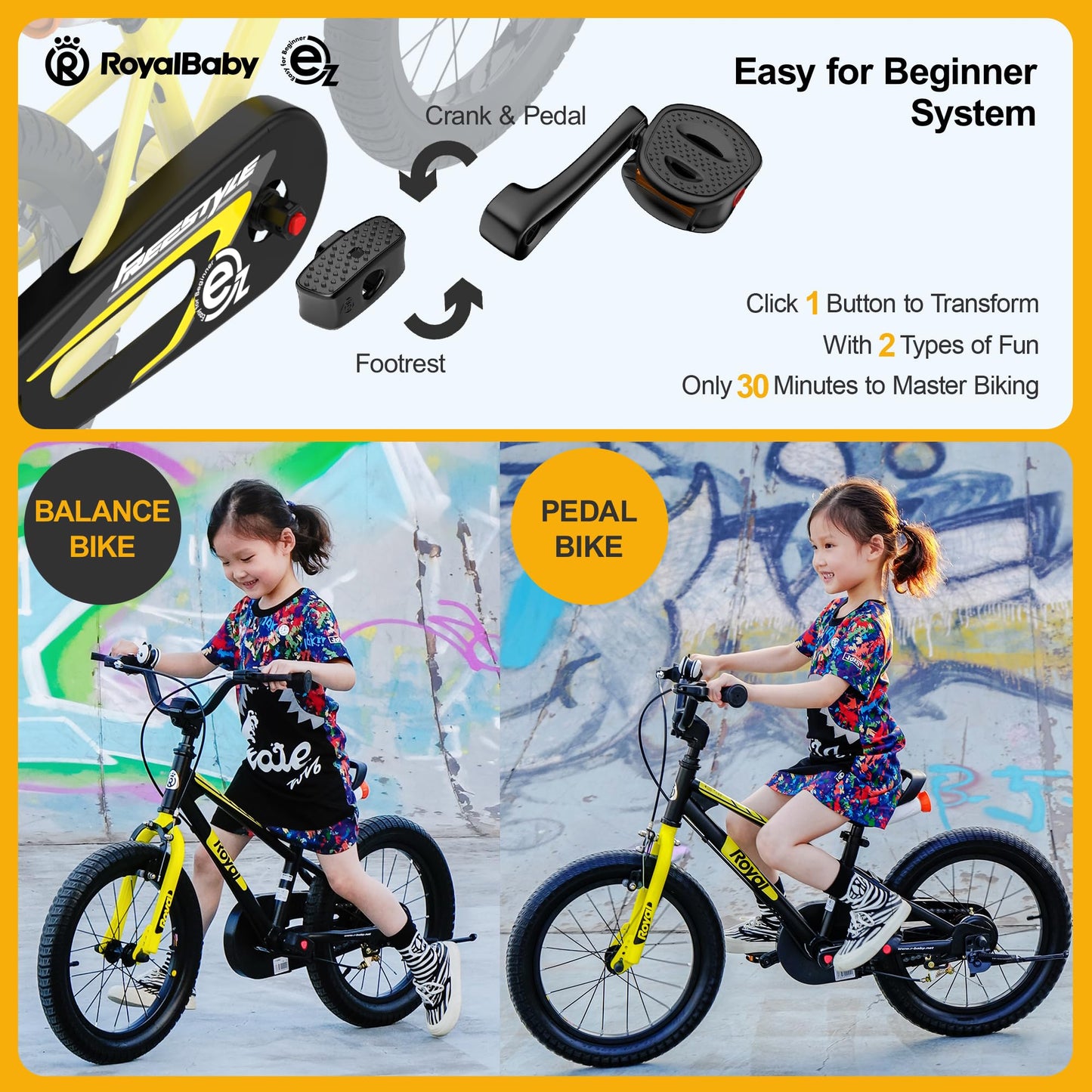 RoyalBaby Freestyle EZ Kids Bike, Easy Learn Balancing to Biking, 18 Inch Balance & Pedal Bicycle, Instant Assembly Boys Girls Ages 5-9 Years, 18" Blue