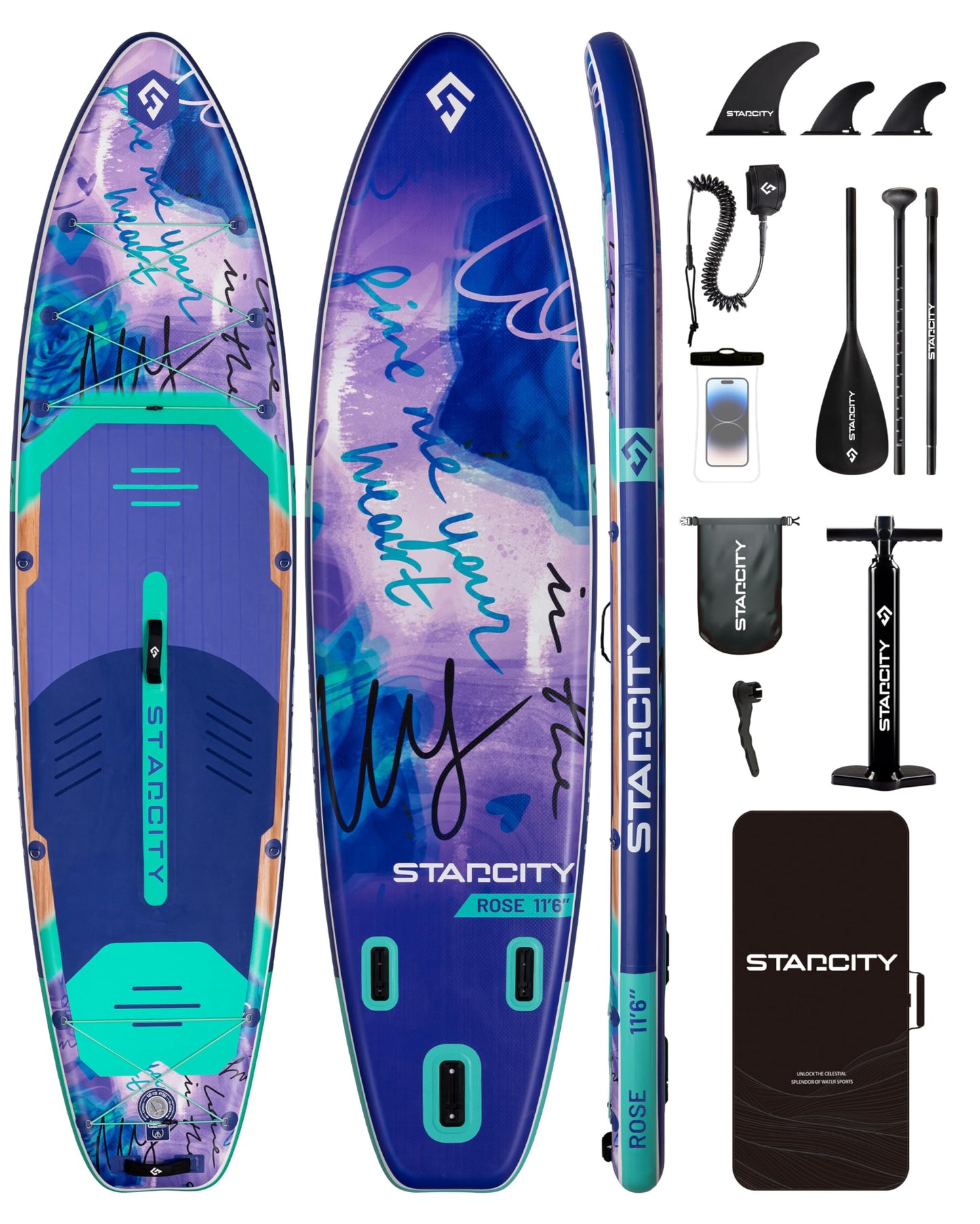Starcity Inflatable Stand Up Paddleboard 450 Pound Capacity 11'6"×35"×6" High Load Design Extra Wide Responsive Tracking for Lake Ocean Touring Beginners Family Friendly W/Complete Accessories