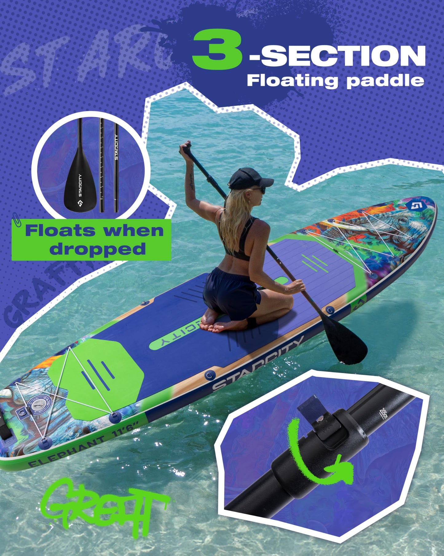 Starcity Inflatable Stand Up Paddleboard Extra Wide Responsive Tracking High Load Design 450 Pound Capacity 11'6"35" 6" for Lake Ocean Touring W/Complete Accessories Family Friendly Beginners