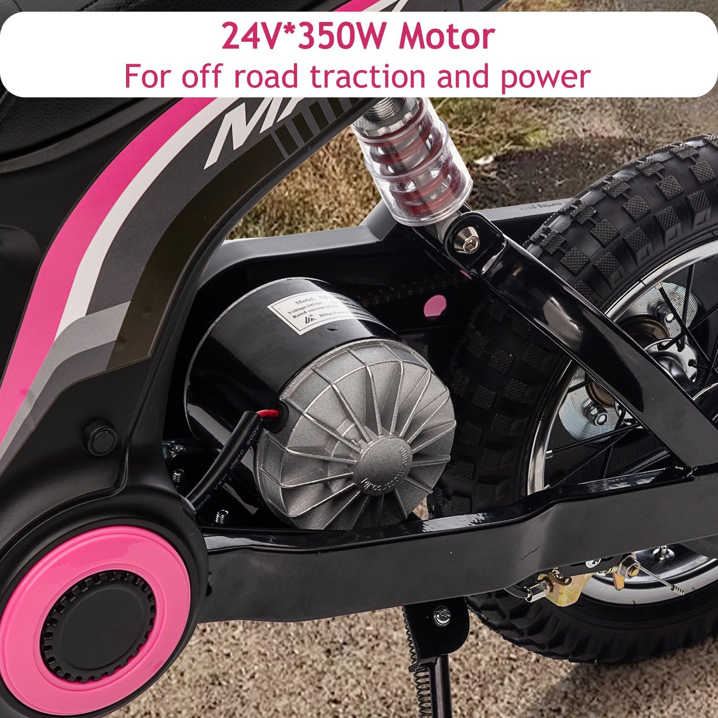 24V 350W Electric Dirt Bike for Kids – 3-Speed Modes, 14.29MPH Max Speed, ASTM-Certified Safe Motorcycle with Shockproof Suspension, Best Gift for Boys & Girls