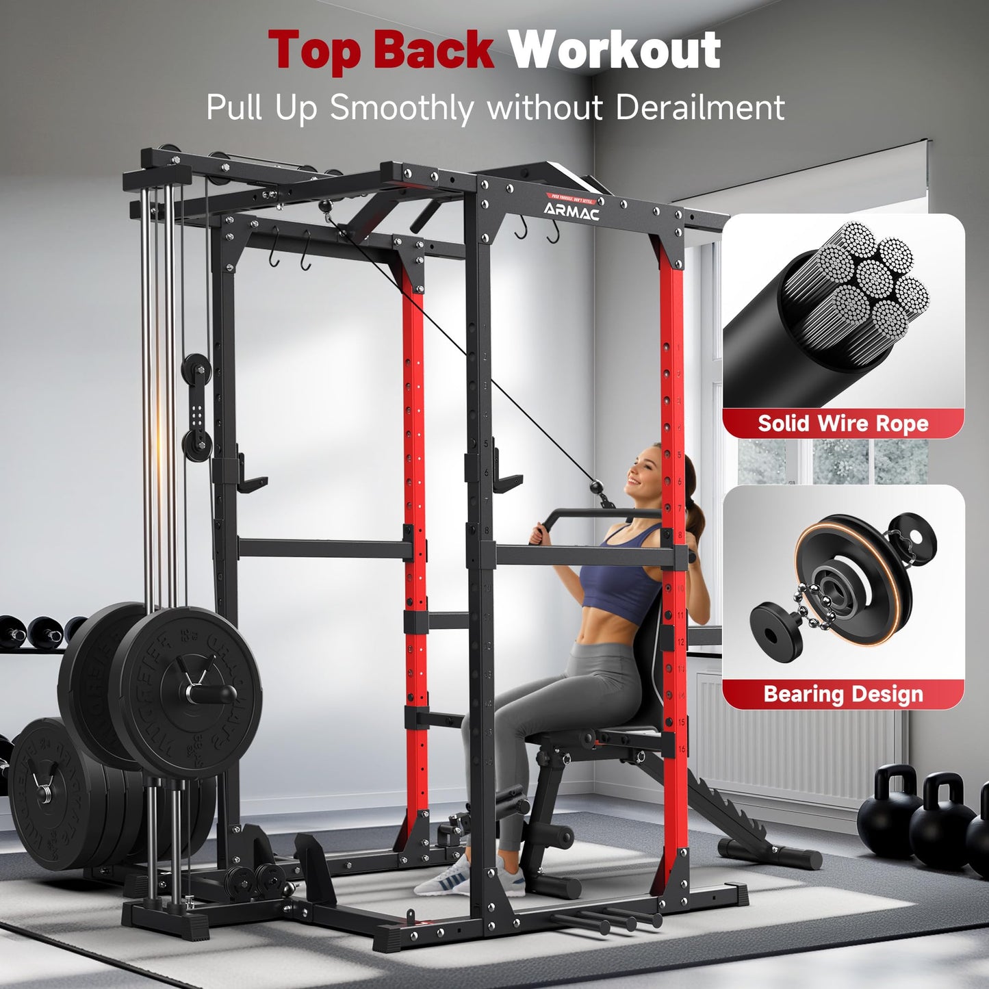 ARMAC Power Cage,1500lbs Multi-Function Power Rack with Adjustable Cable Crossover System and More Training Attachment (black)