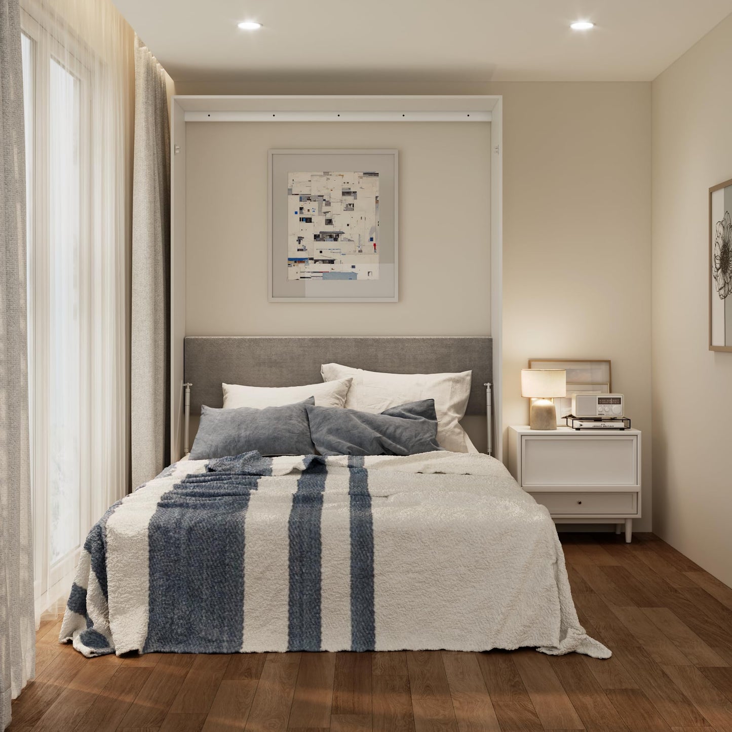 Jiaoun Queen Murphy Bed,Farmhouse Guest Beds,Folding Wall Bed with Hydraulic Bar,64" W Twin Murphy Beds for Small Spaces/Offices/Apartments/Guest Room,White