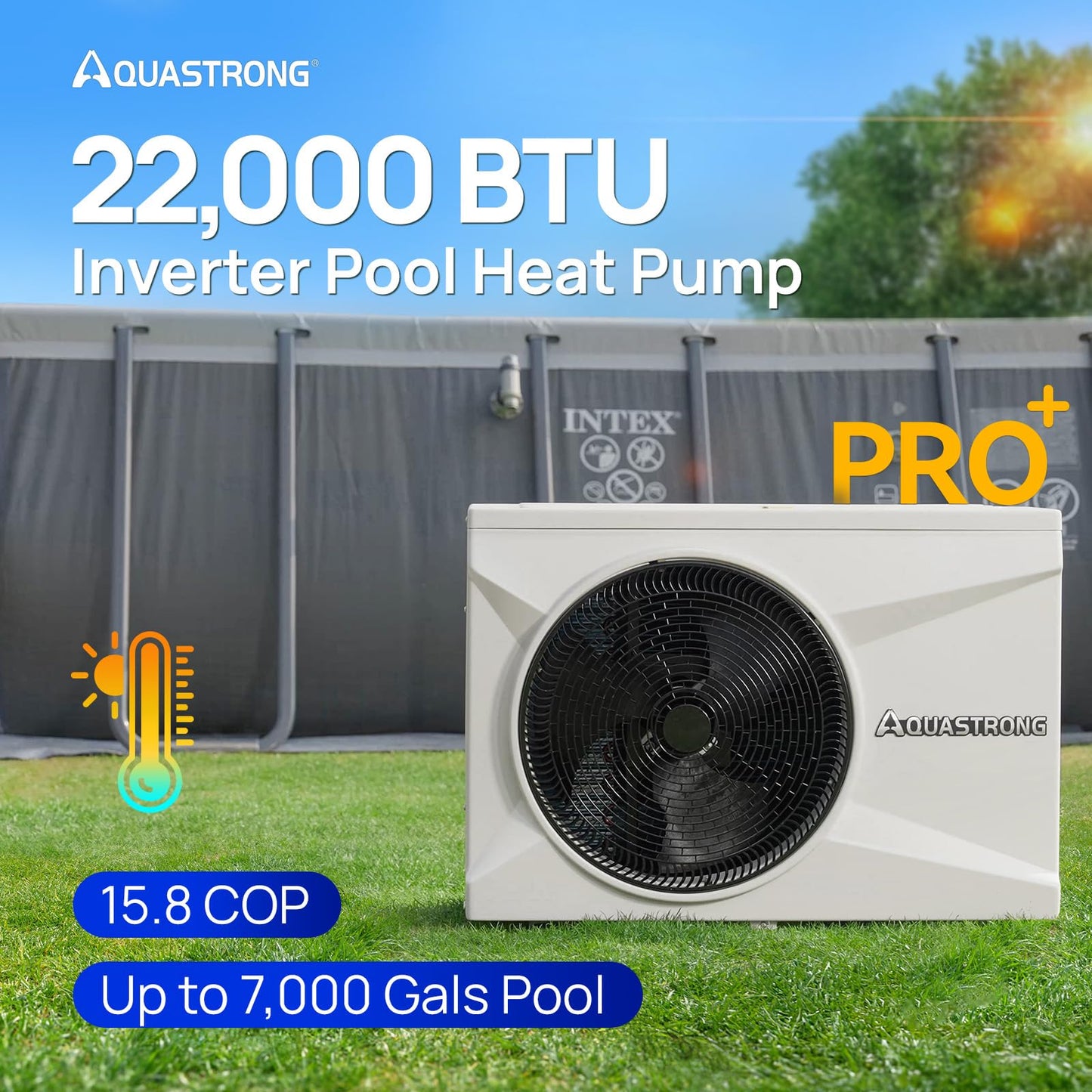 AQUASTRONG Inverter Swimming Pool Heat Pump,Pool Heater for Above Ground and Inground Pool Heating Smart WiFi Control and Cooling Pool Heater Pools Up to, 7500 Gallons