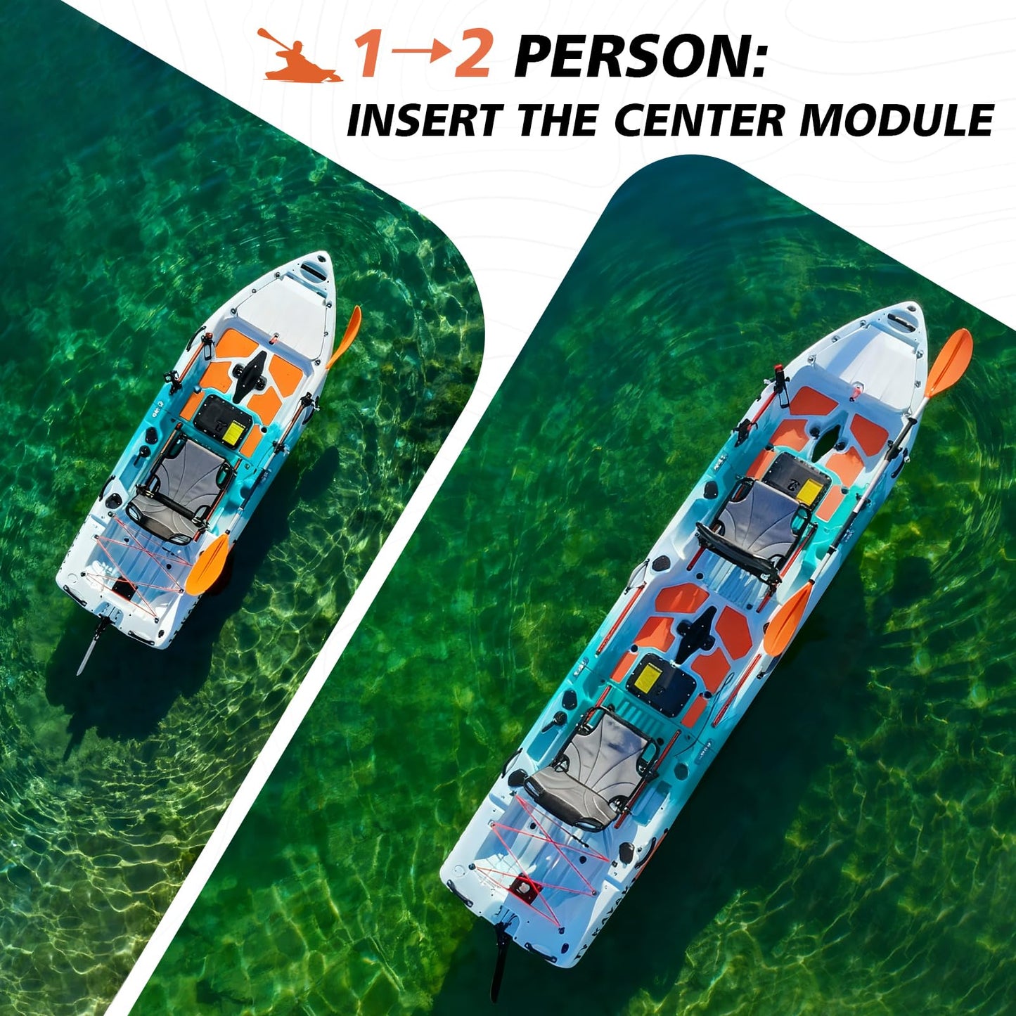 Modular Middle Extension Section-with Adjustable Height Seat, Converts Single to Tandem Fishing Kayak, Compatible with 110in Modular Sit-on-Top Kayak (2-Person Kayak-Only Middle Section)