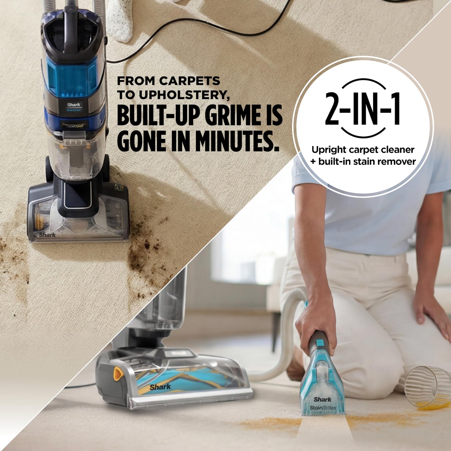 Shark CarpetXpert HairPro | Upright Carpet, Area Rug & Upholstery Cleaner | StainStriker Handheld Tough Stain Remover & Onboard Self Clean | Pet Hair Pickup & Odor Removal | 5 Tools | Navy | EX304
