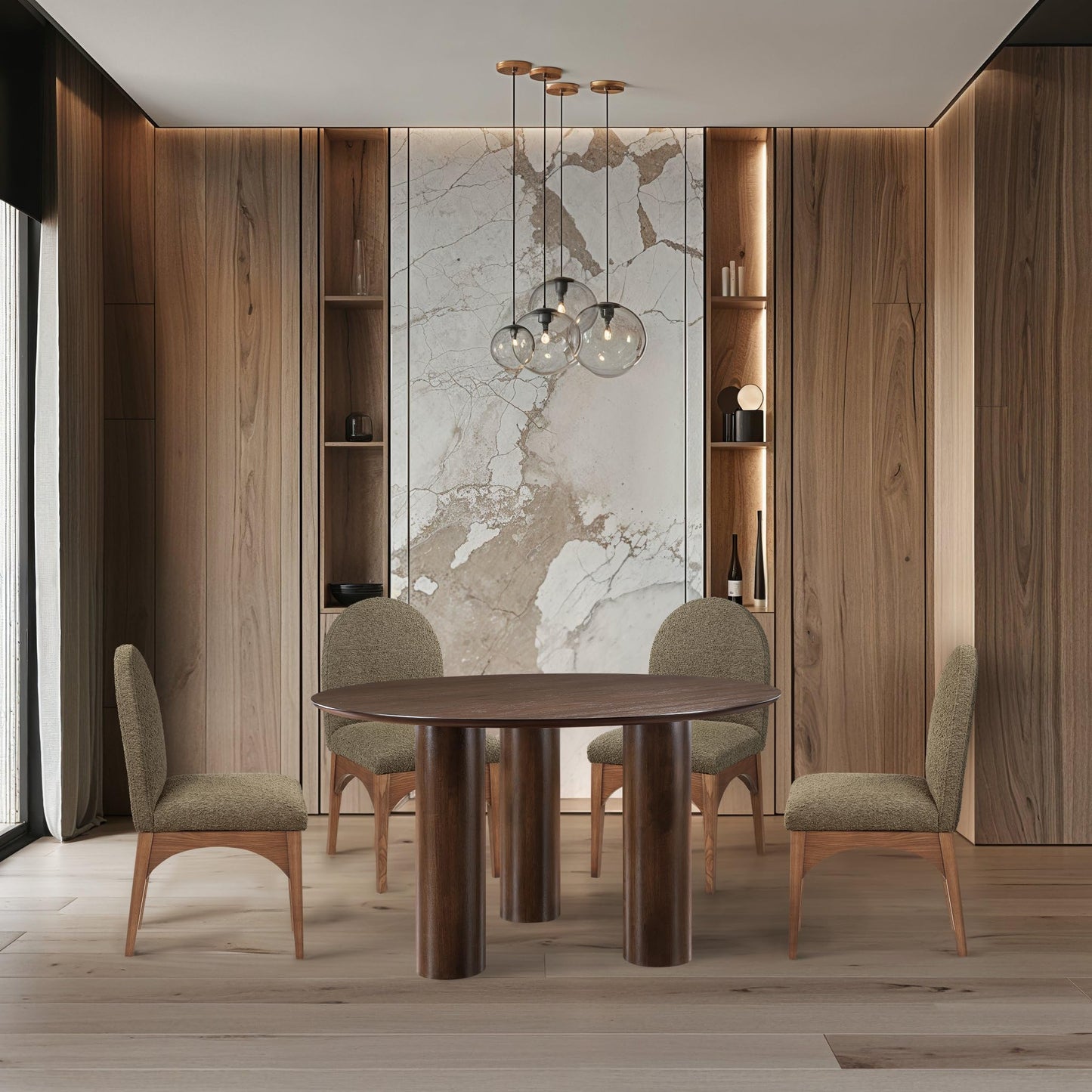 Meridian Furniture 943Brown-T Colosseum Collection Mid-Century Modern Dining Table with Rich Brown Walnut Finish, Oak Veneer, Mix of Solid Wood and MDF, 54" W x 54" D x 30" H, Brown