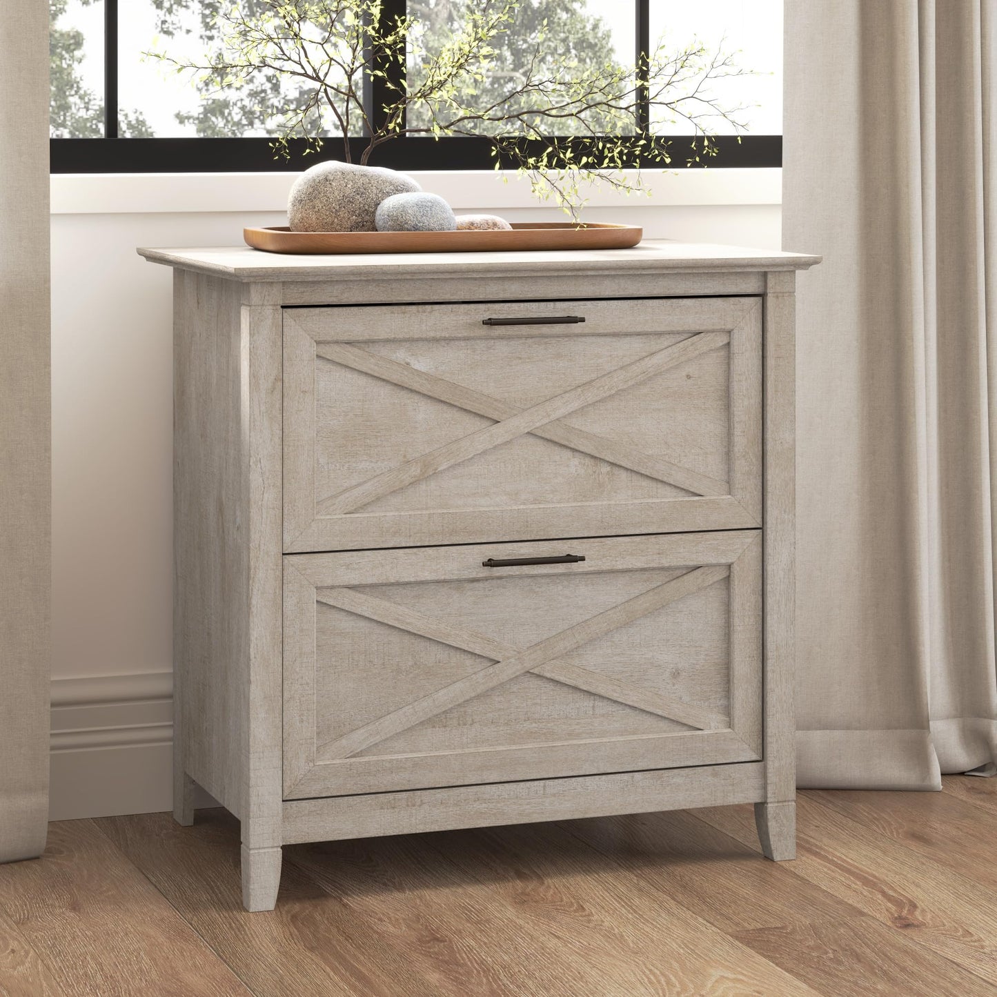 Bush Home Key West 2 Drawer Lateral File Cabinet in Washed Gray, Document Storage for Home Office, Accent Chest with Drawers