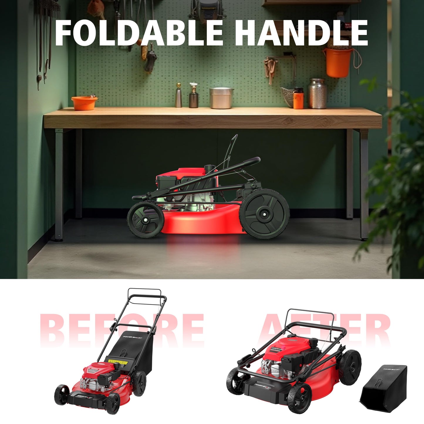 PowerSmart 21" Self-Propelled Gas Lawn Mower | 170cc OHV Engine | Rear-Wheel Drive for Slopes | 3-in-1 Bag, Mulch & Discharge | 6 Cutting Heights | Durable Steel Deck| Rear-Wheel Drive | Medium Yard