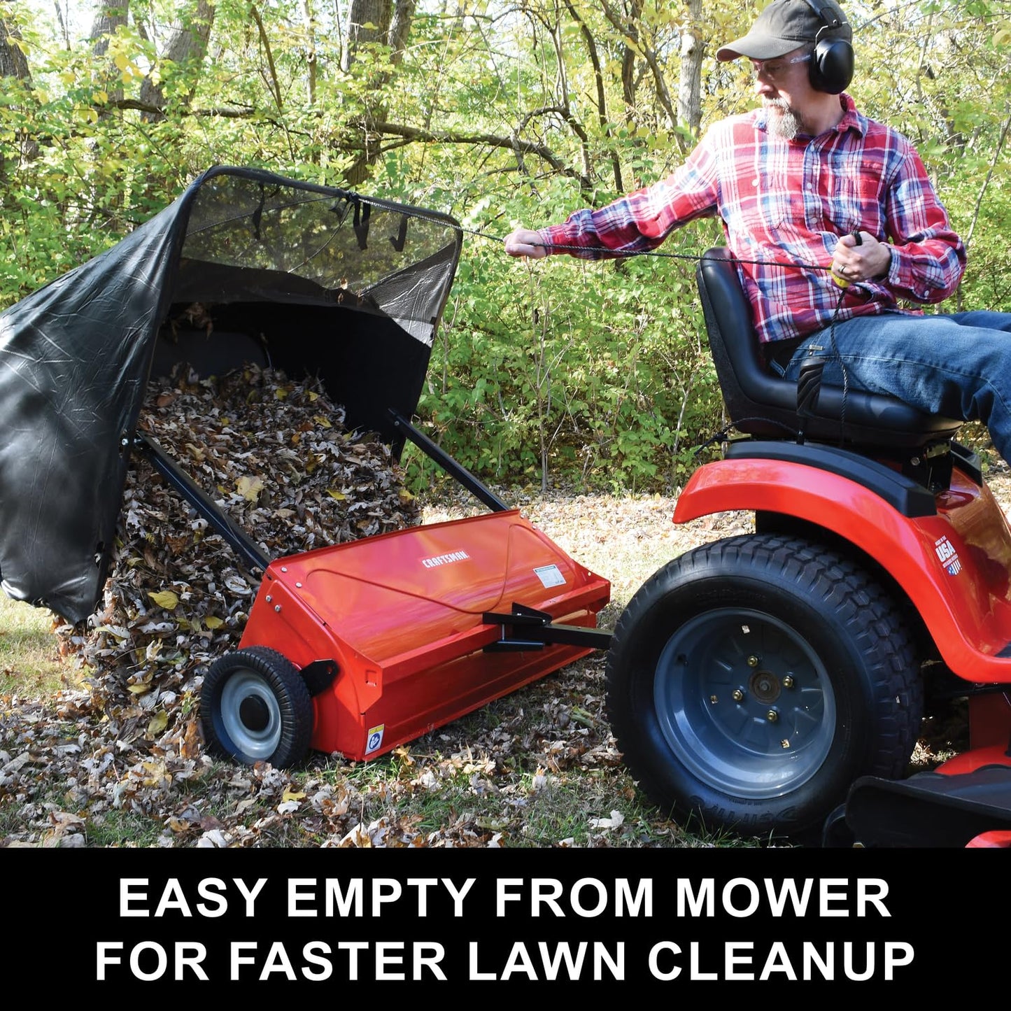 Craftsman Universal Tow Behind Lawn Sweeper, 42 Inch High Speed Lawn Sweeper with 20 Cu Ft Flow Thru Hopper Bag
