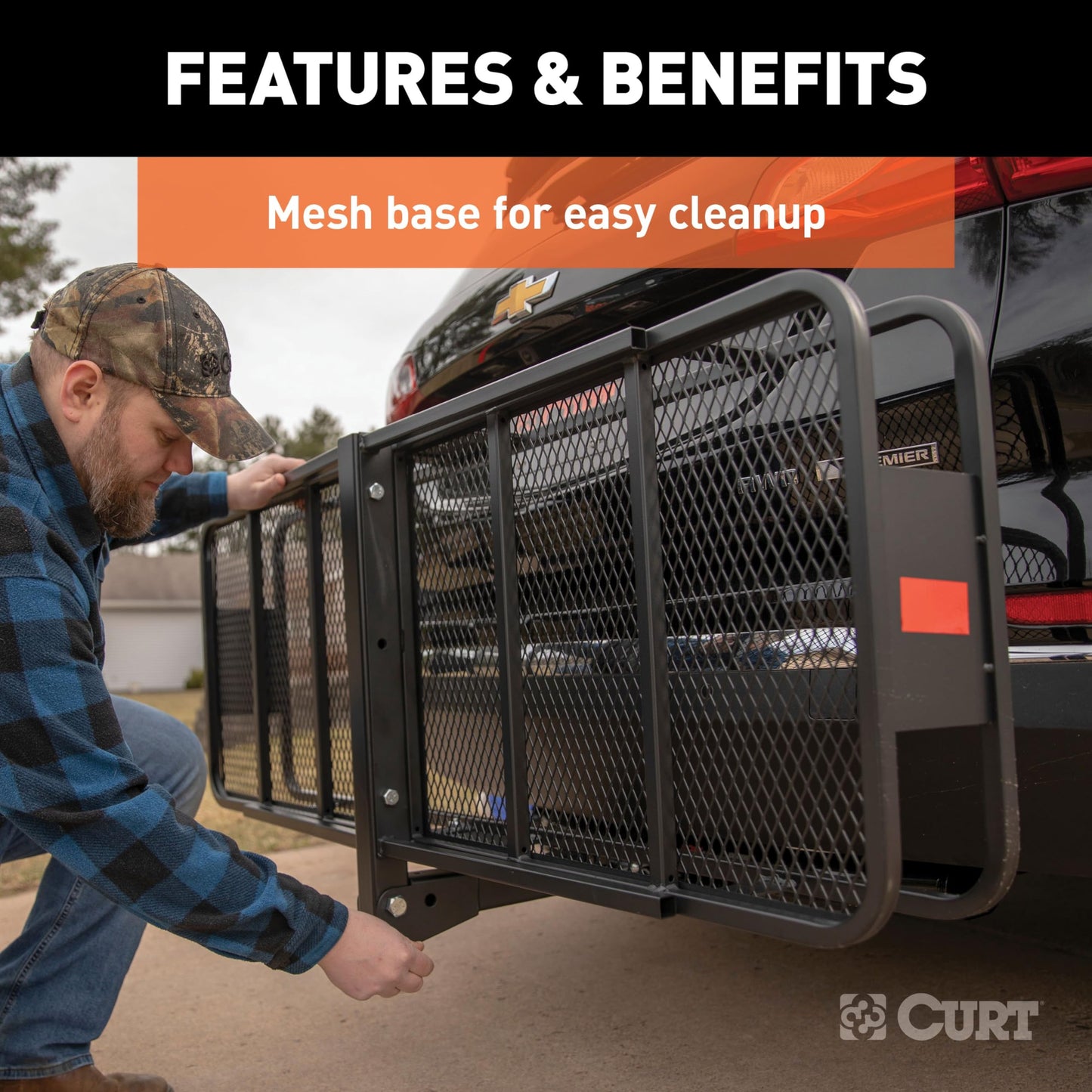 CURT 18151 Cargo Basket Hitch Trailer Hitch Cargo Carrier, 500 lbs. Capacity, 58-Inch x 20-Inch x 5-1/2-Inch, Fits 2-Inch Receiver