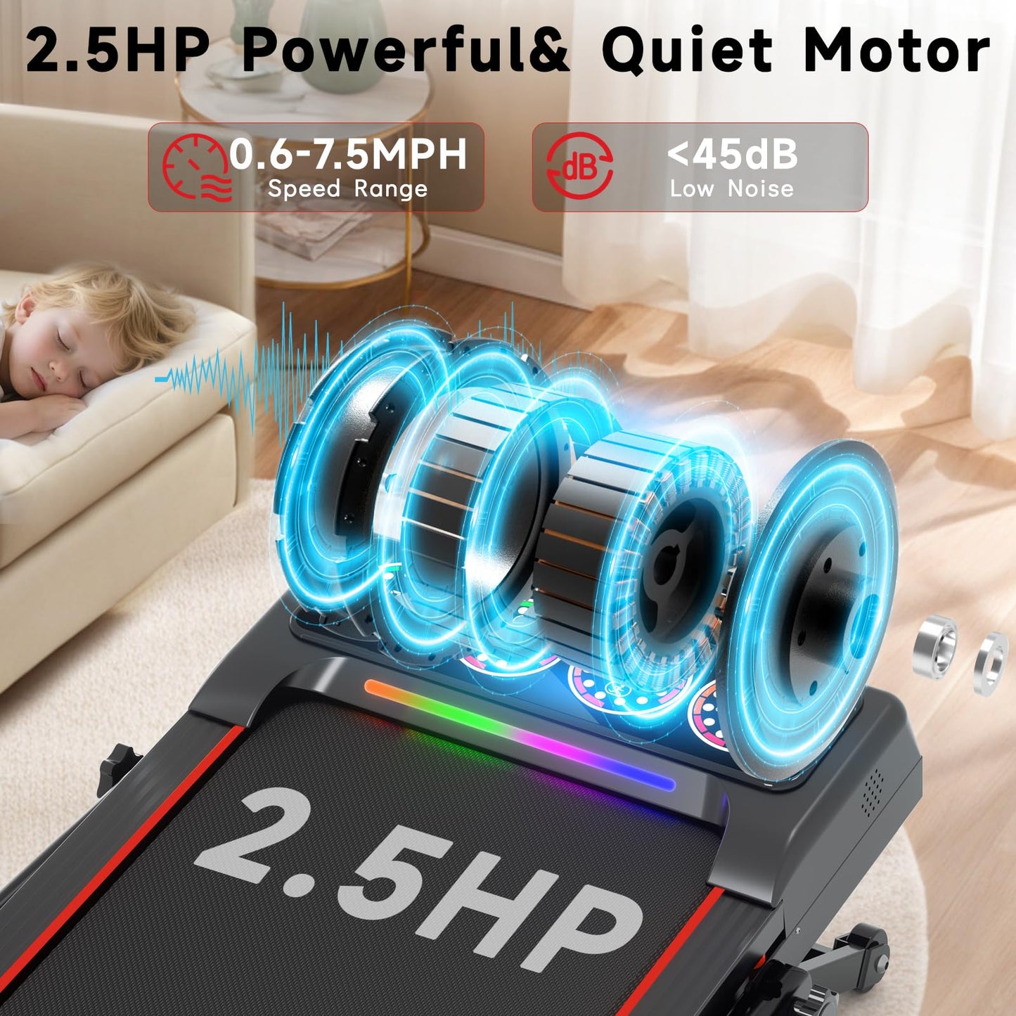Joxir Walking Pad Treadmill with 12% 12-Level Auto Incline and Handle Bar, 7.5MPH 450 lbs Capacity Under Desk Treadmills for Home, Portable Treadmill with Incline, Remote Control, RGB LED Screen