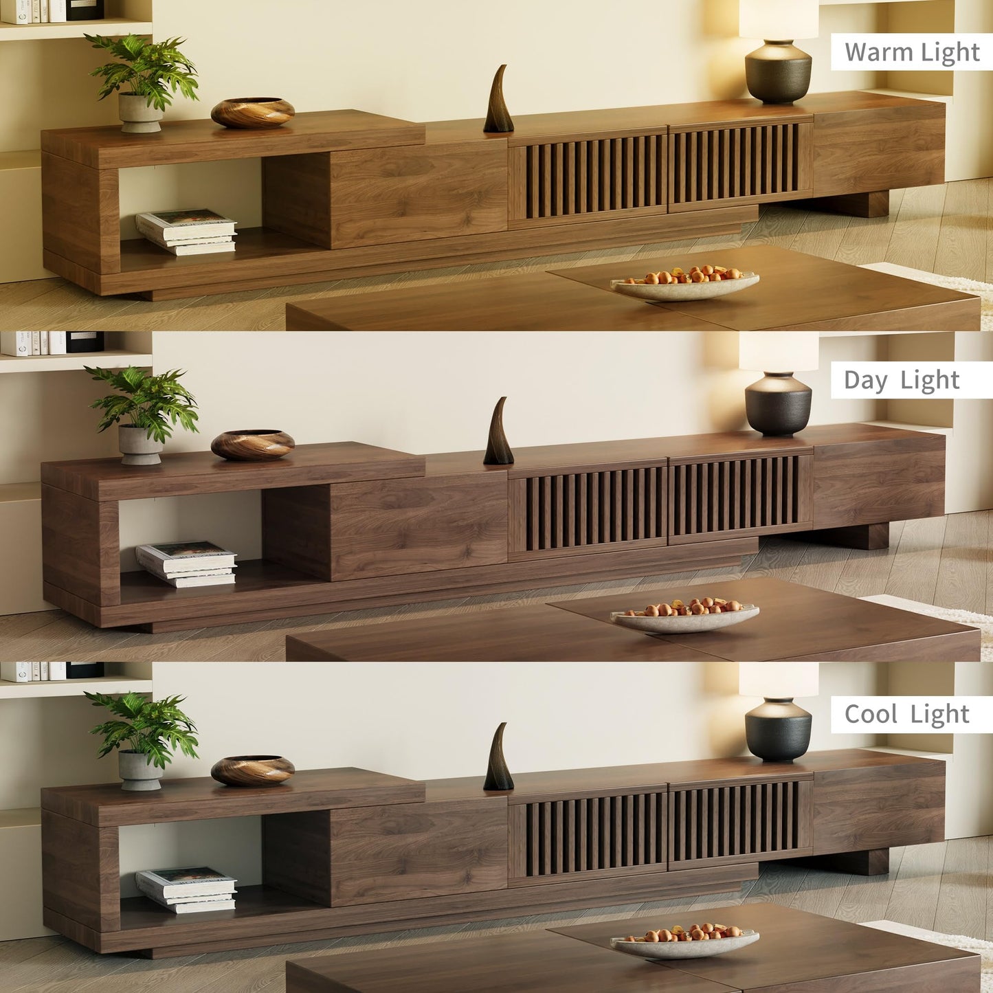 gaoyangjiaju 94.48" Mid Century Modern TV Stand for TVs up to 70"-90",Tv Console with 4 Storage Cabinets, Media Furniture for Living Room or Bedroom,Walnut (78.54“ to 103")