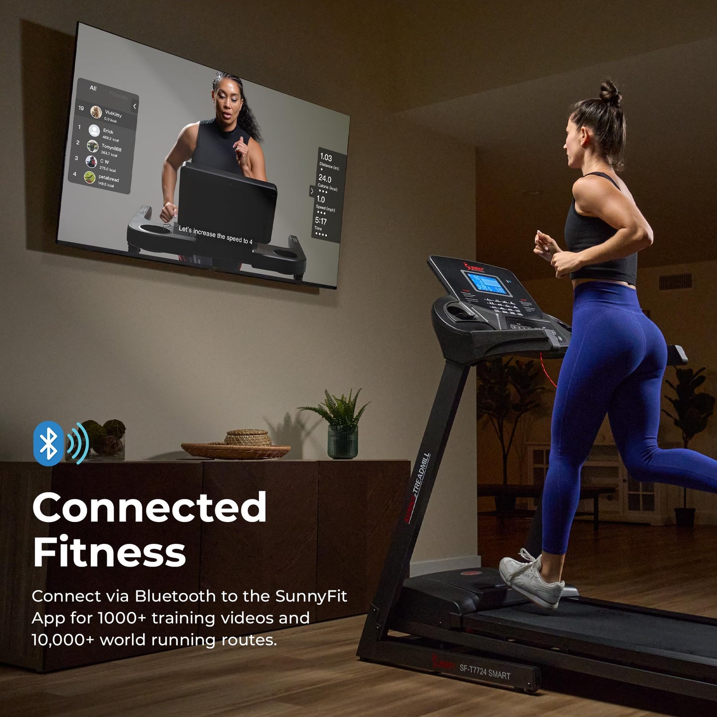 Sunny Health & Fitness Energy Flex Motorized Auto Incline Smart Treadmill, Shocks, Wide Running Belt, Digital Display, Pulse Sensors, and SunnyFit App Enhanced Bluetooth Connectivity - SF-T7724SMART