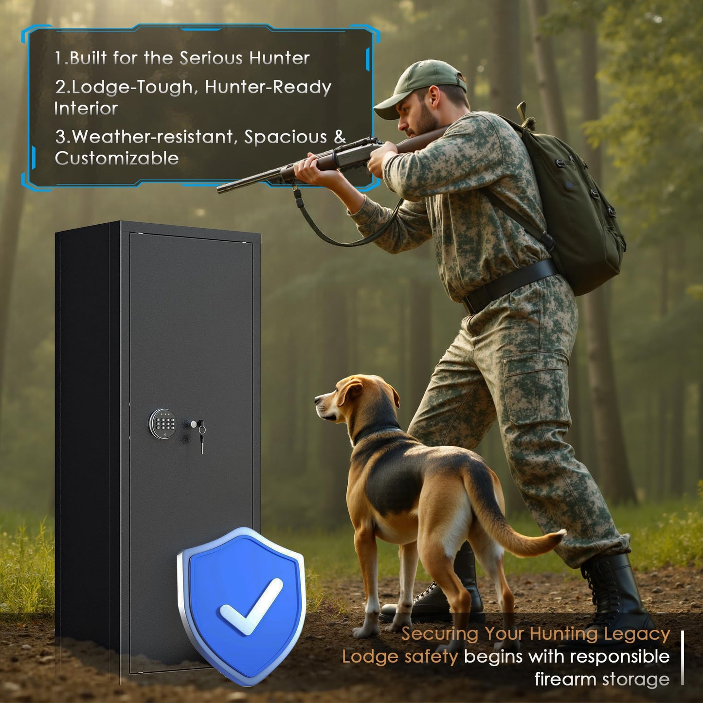 Brightpeak 10-14 Gun Safe, Large Gun Safe for Home Rifle and Pistol, Quick Release Fireproof Gun Cabinet, Locking Gun Safe with Removable Shelves and Pockets