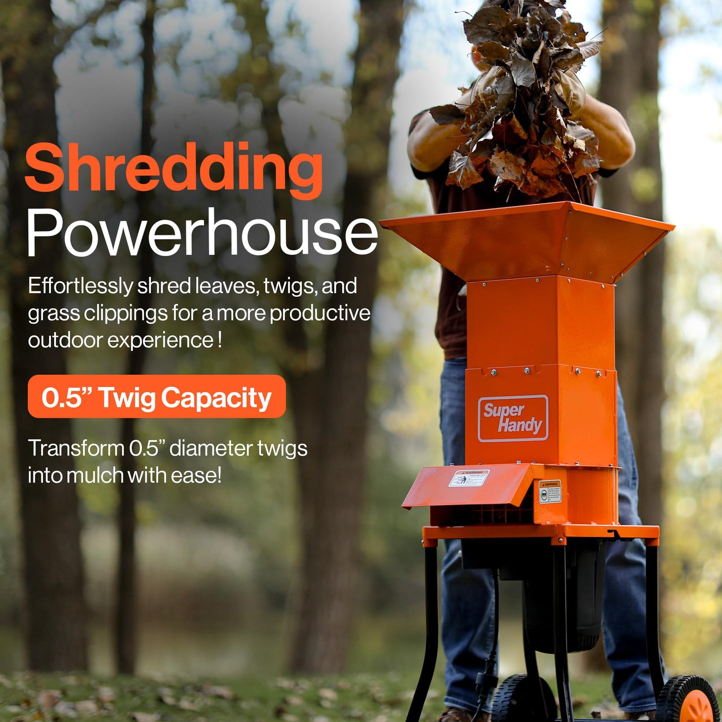 SuperHandy Leaf Mulcher Shredder Electric Waste Management Heavy Duty 120V AC 11" Inch Cutting Blade 0.5" Inch Cutting Capacity for Leaves, Grass, & Clippings