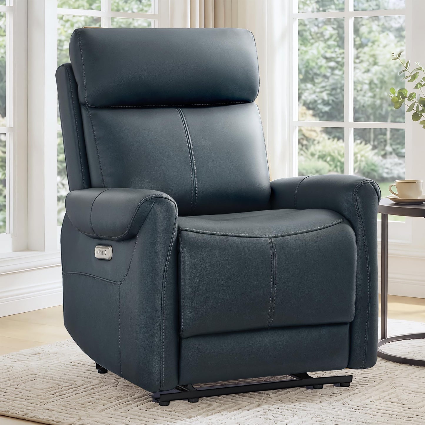 KISLOT Wall Hugger Recliner Chair for Adults, Faux Leather RV Recliner with USB Charging Ports Electric Power Reclining Sofa for Living Room Home Theater Seating Bedroom