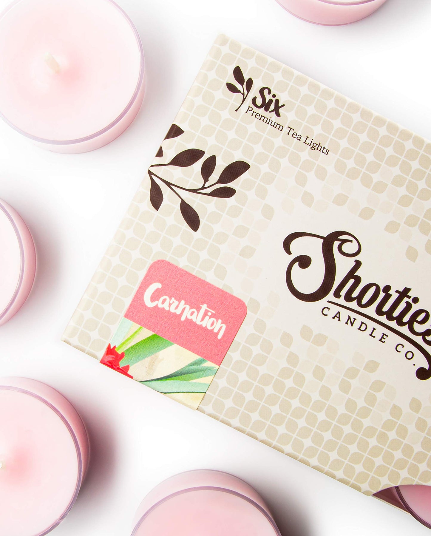Shorties Candle Company Pure Carnation Tealight Candles - Highly Scented, 12 Pack, Pink, Model 45024