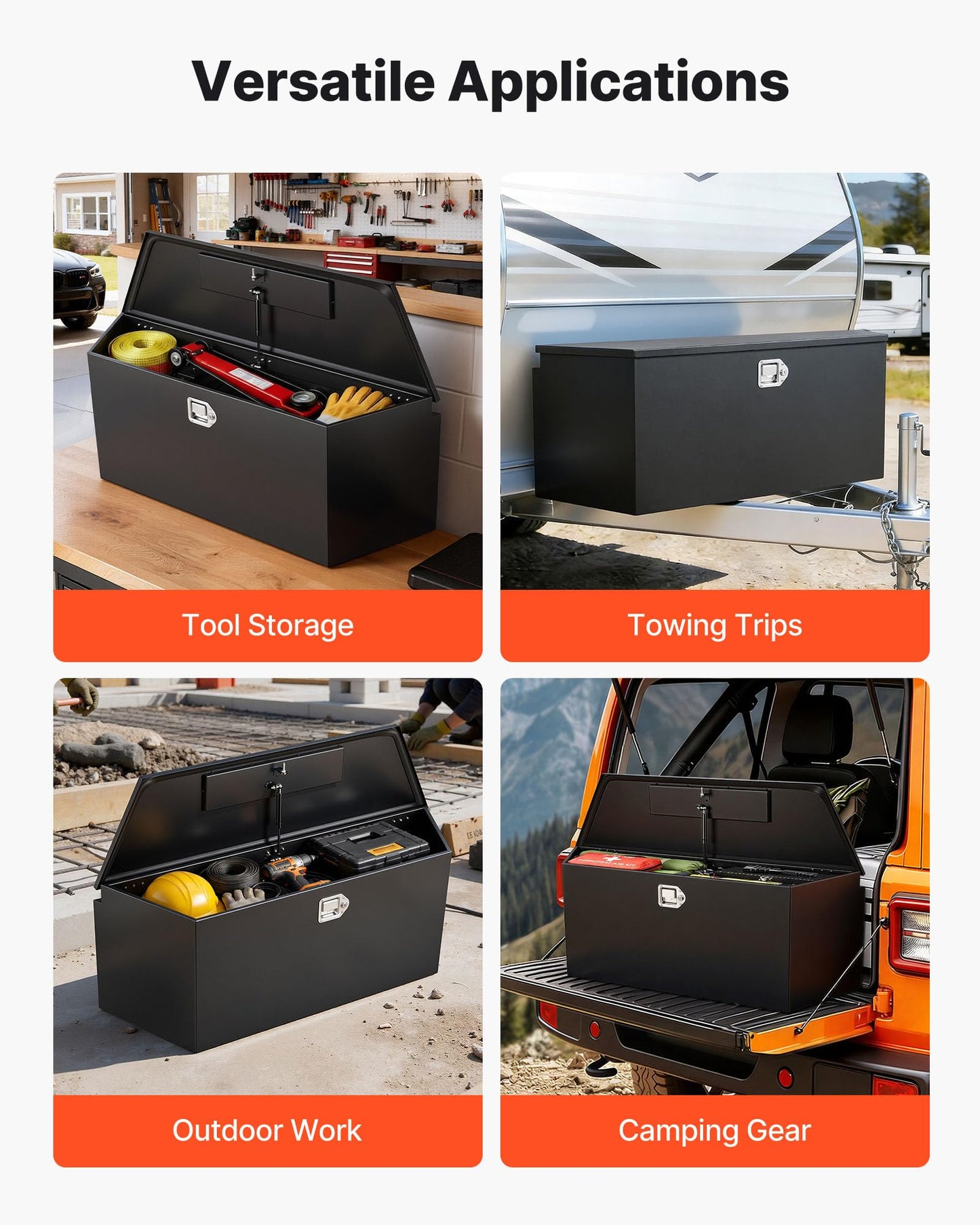 VEVOR Trailer Tongue Box, Heavy Duty Trailer Tongue Tool Box Storage Organizer with Lock & Keys, Utility Tool Chest for Pickup Truck Bed, RV, SUV, Off-Road Vehicle, Steel, 49" x 13.9" x 18.5"