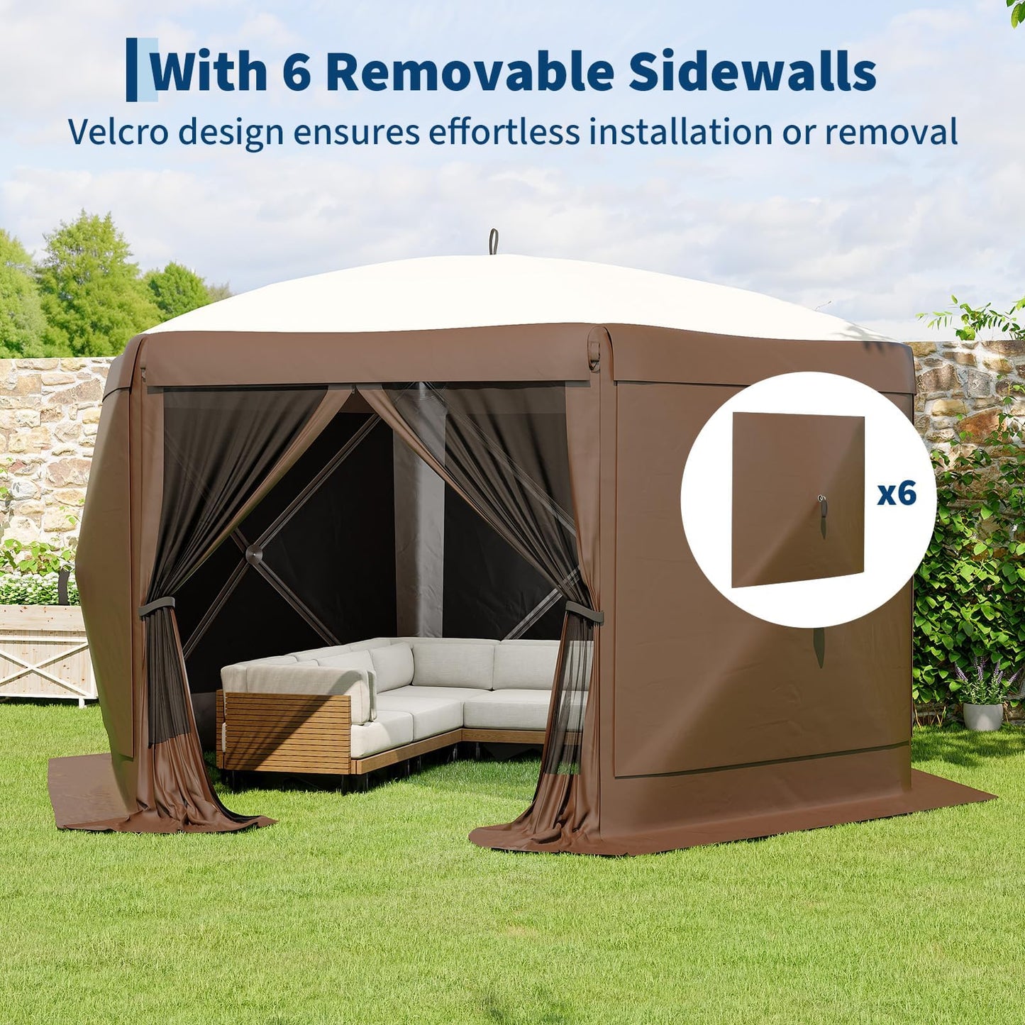 Garvee 13x13FT Pop-Up Canopy Tent | Instant Setup | Spacious 6-Sided Shelter | Detachable Wind Cloths, Beige & Khaki