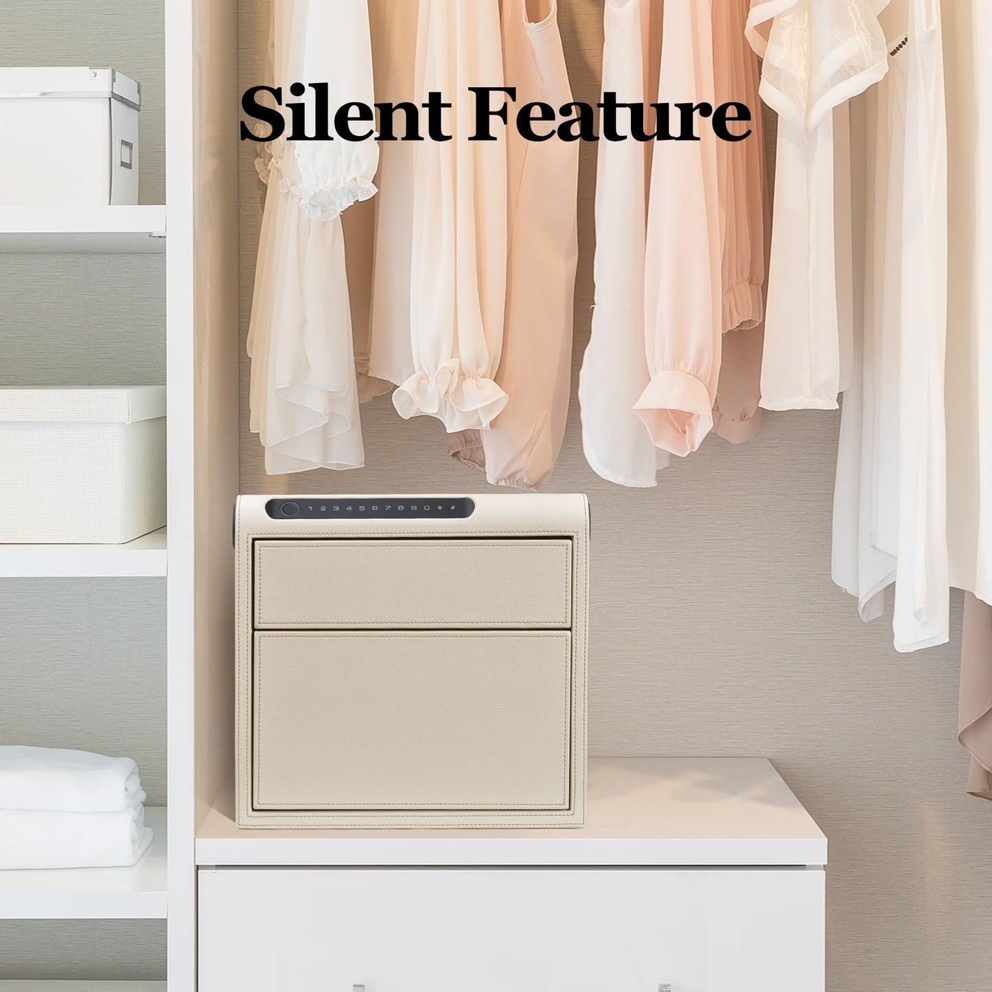 VALINIRT Jewelry Safe with Drawers，Biometric Fingerprint safe, Slide-Away Handgun Safe for Pistols, Leather Wrapped Jewelry Storage Safe, Digital Keypad & Quick-Access Drawer(White- 2 Drawer)