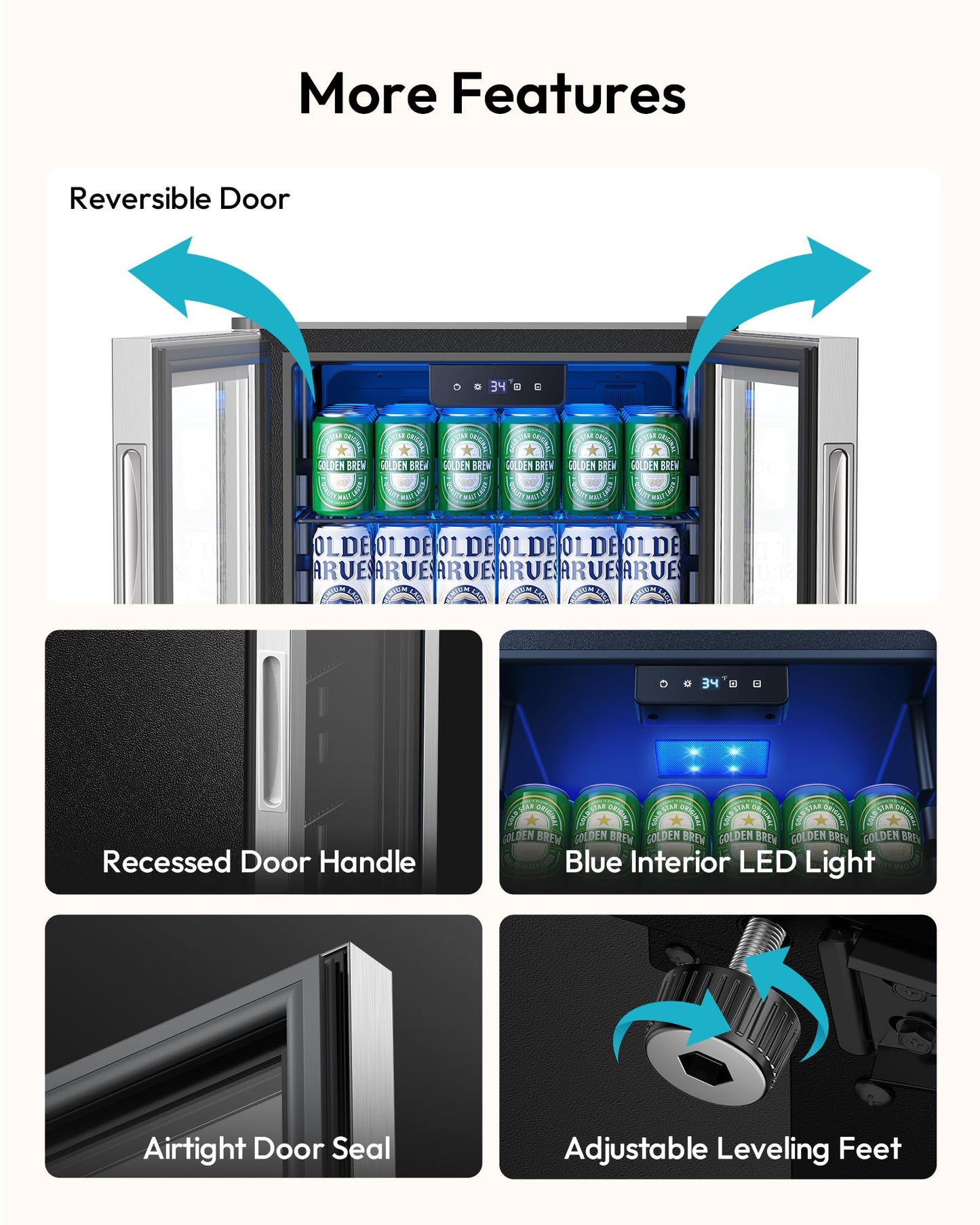 EUHOMY Mini Fridge 130 Can Beverage Refrigerator Cooler Glass Door for Soda Wine Beer, Beverage Cooler for Home, Bar, Office with Digital Temperature Control Adjustable Shelves, 3.2 Cu.Ft, Silver