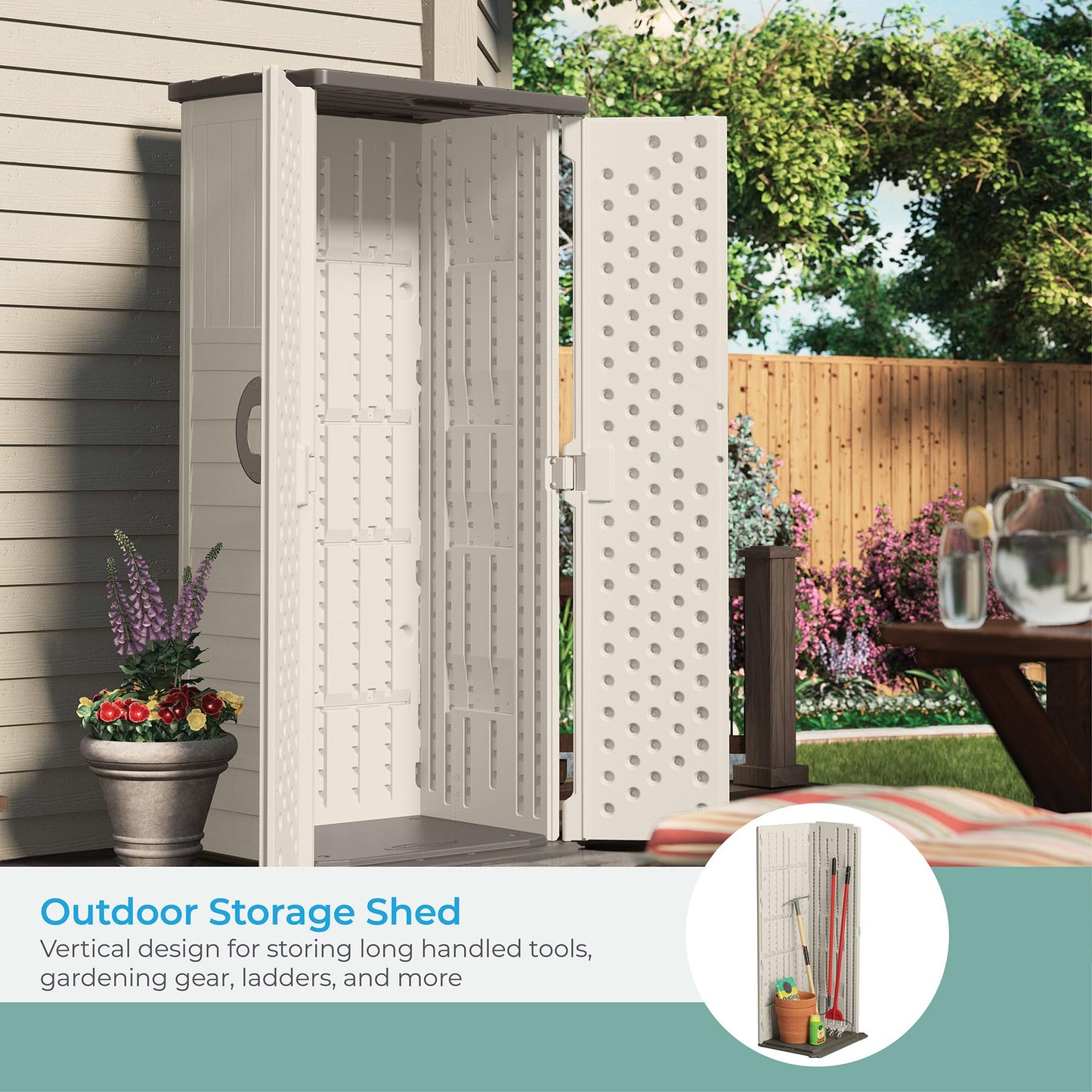 Suncast Vertical Outdoor Storage Shed with All-Weather Construction, Vanilla