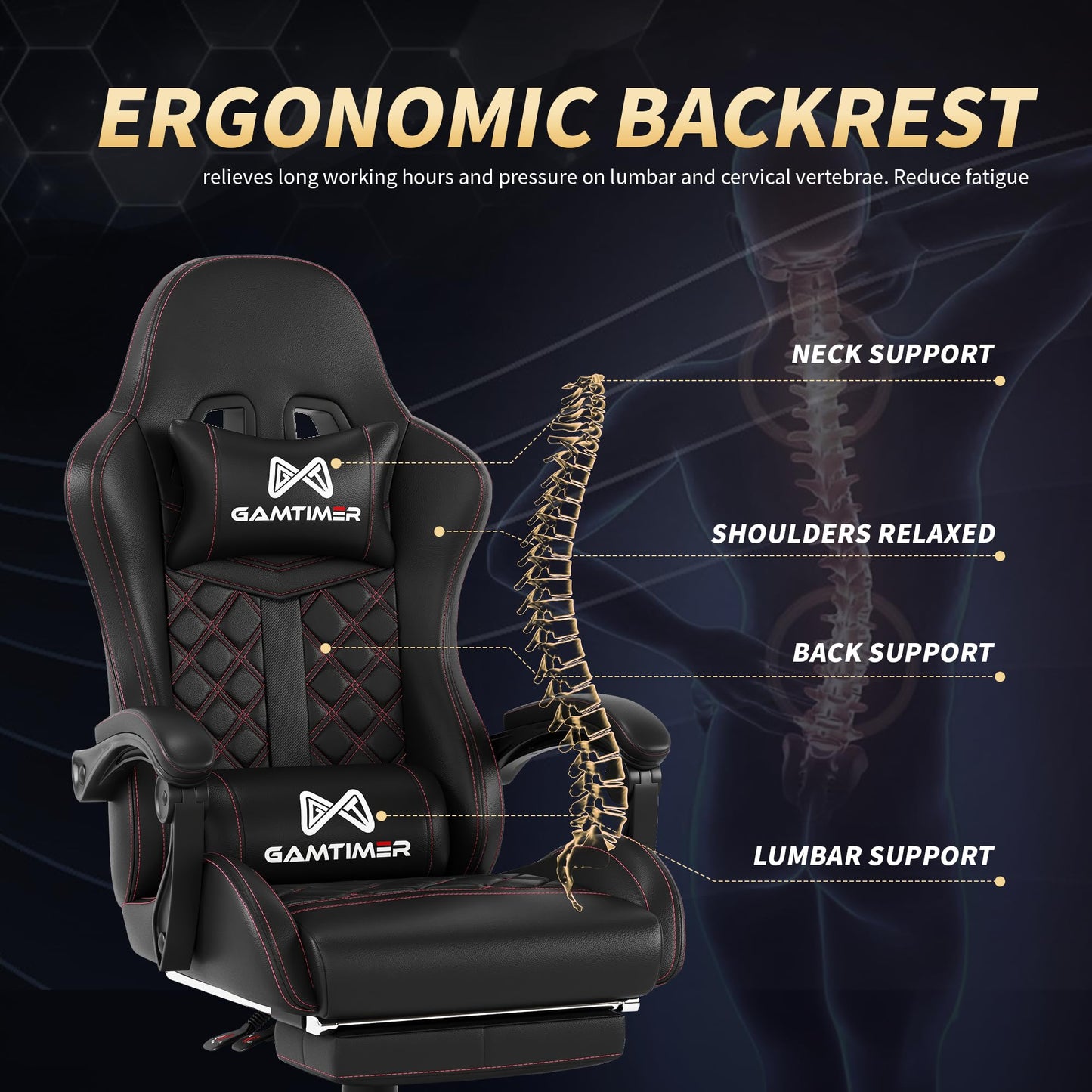 Gamtimer Gaming Chair, 400 lbs Adult Chair, High Back Computer Chair with Footrest and Linked Armrests, Office Video Game Chair with Lumbar Support (Black)