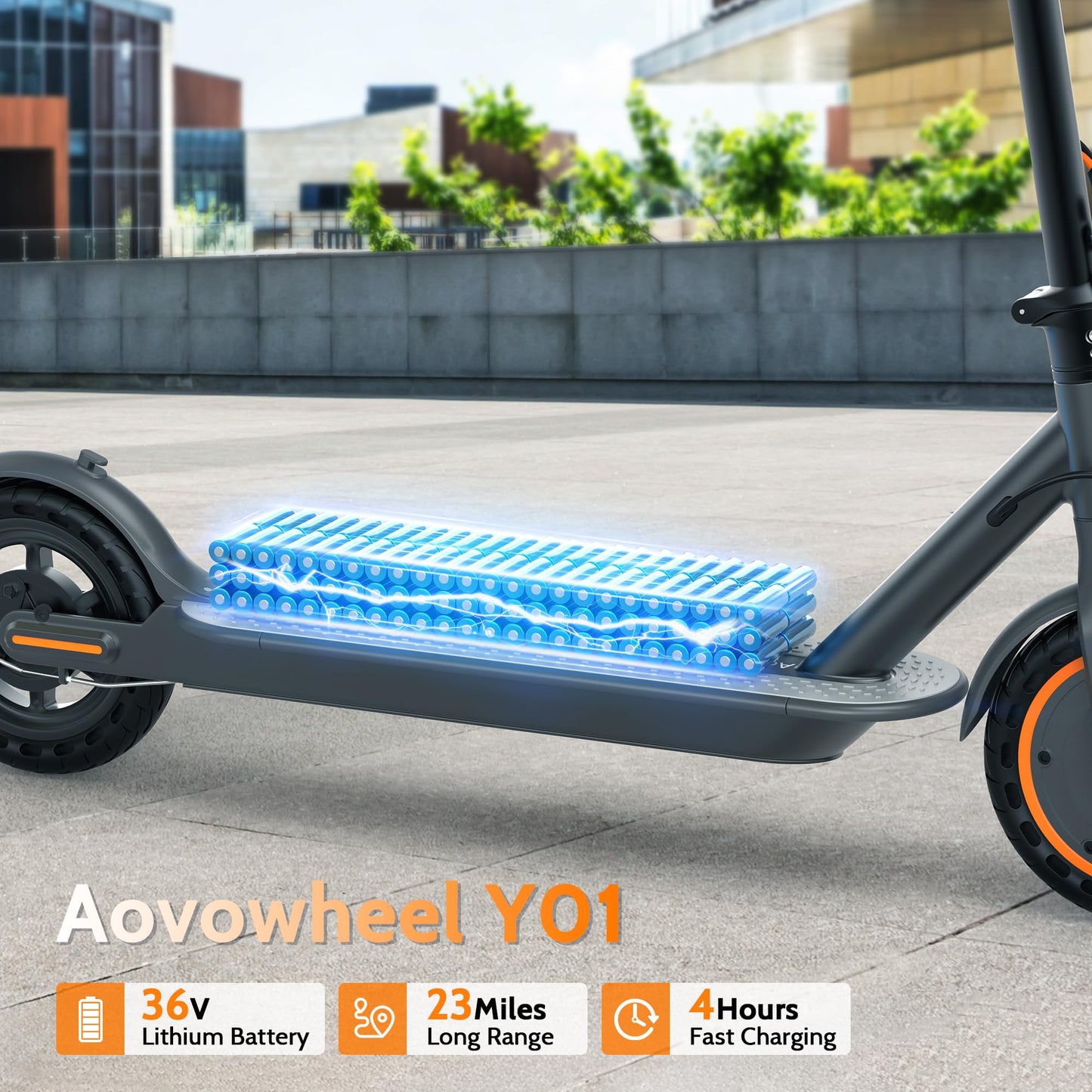 Aovowheel Electric Scooter for Adults, Max 23Miles Long Range, Folding E Scooter with 350 Motor 19 Mph Top Speed, 8.5''Solid Tires Commuting Scooters, Dual Brakes