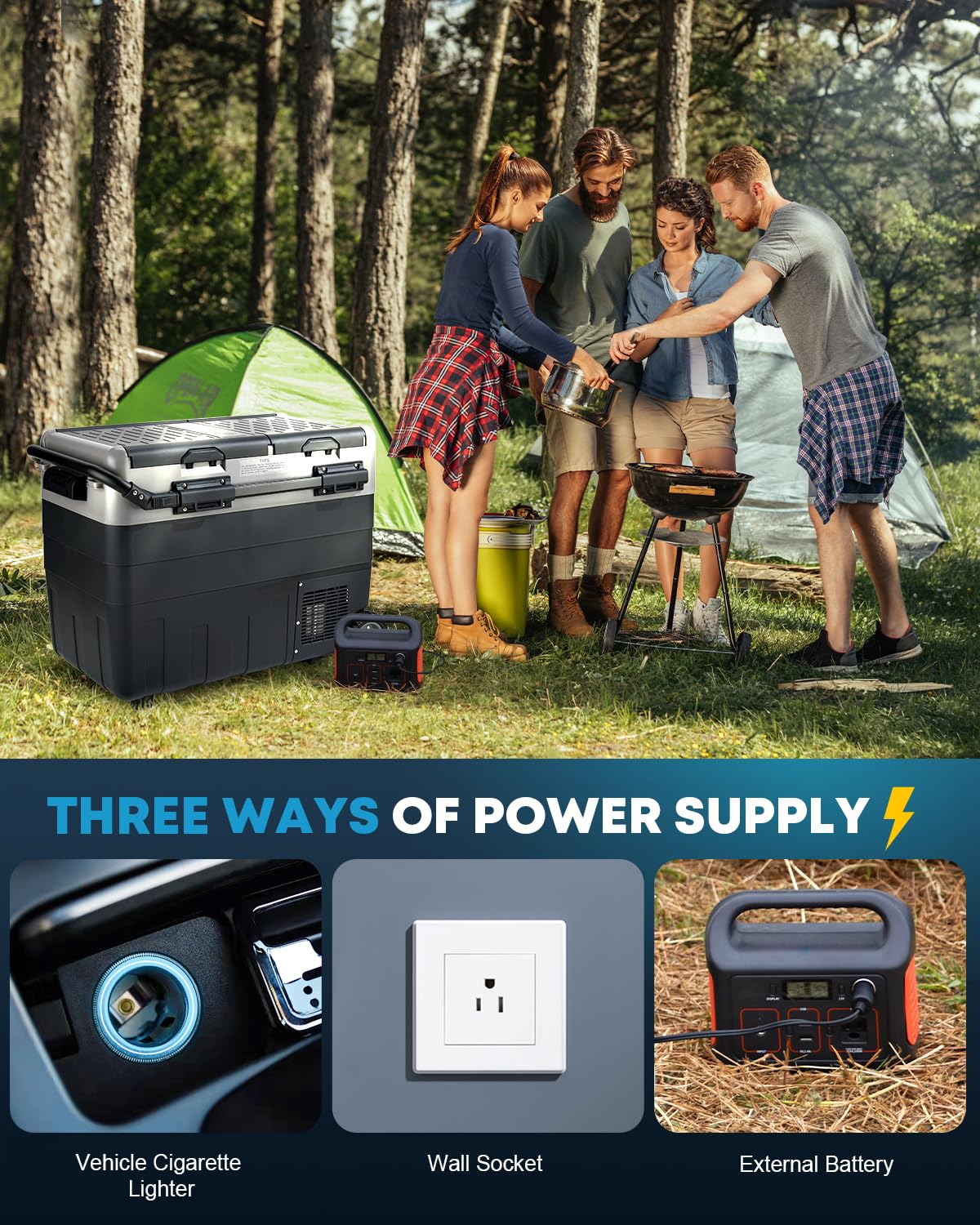 Kohree 12V Car Refrigerator, 53 Quart (50L) Portable Refrigerator, Dual Zone -4℉-68℉ Car Fridge Portable Freezer 12/24V DC and 100-240V AC for RV, Camping,Travel
