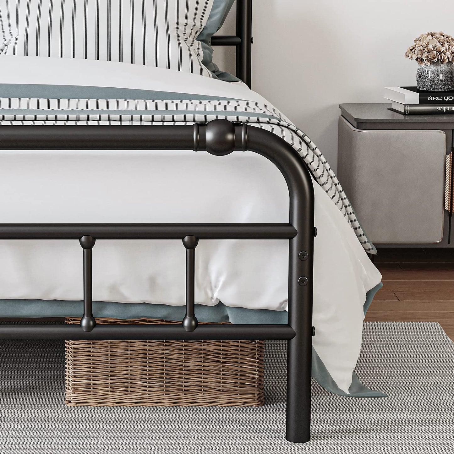 BOSRII Full Size Bed Frame with Headboard and Footboard, 18 Inches High, 3500 Pounds Heavy Duty Metal Slats Support for Mattress, No Box Spring Needed, Noise-Free, Black