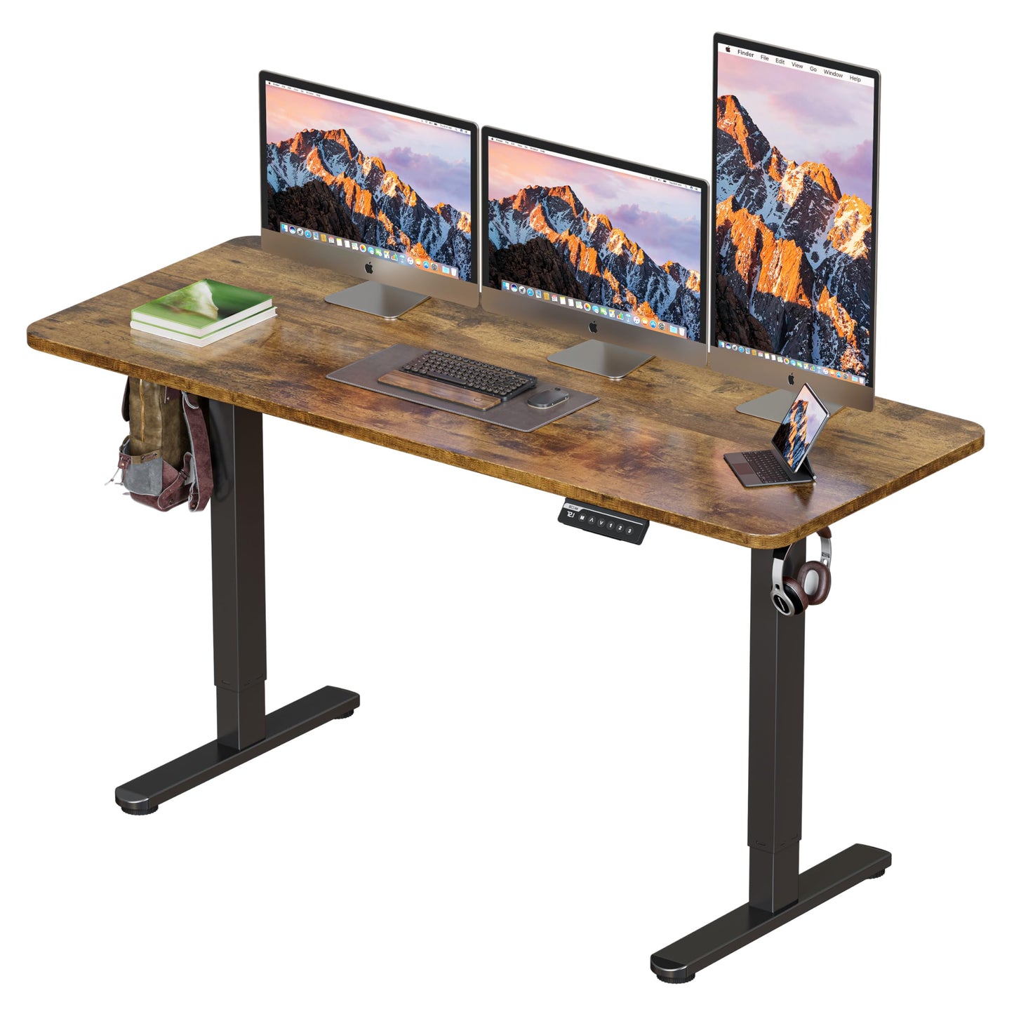 BIZUM Electric Standing Desk 60 x 24 Inch Computer Desk-Gaming Desk Rustic Brown Home Office Desks Height Adjustable Memory Stand Up Computer Workstation