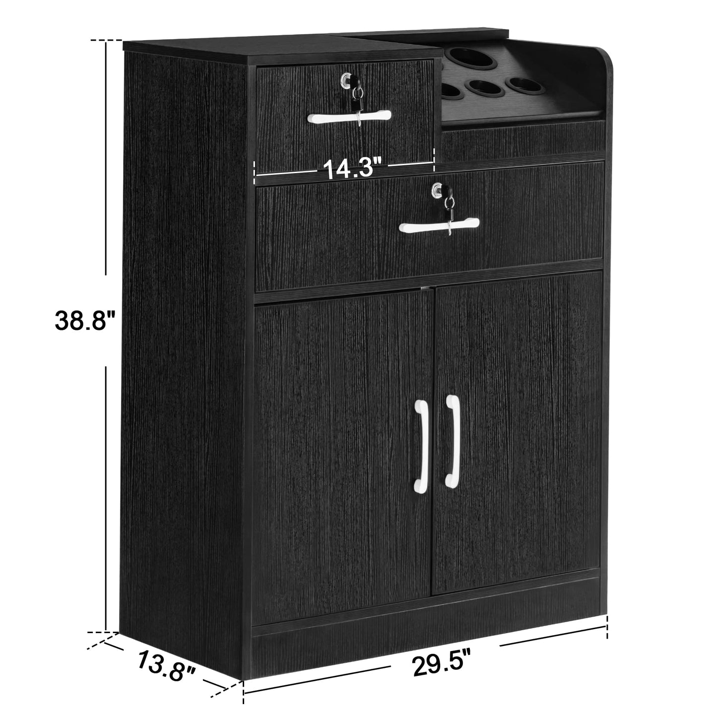 BarberPub Locking Storage Cabinet Barber Utility Unit Beauty Salon Station with Holders Styling Equipment with Drawers 2032