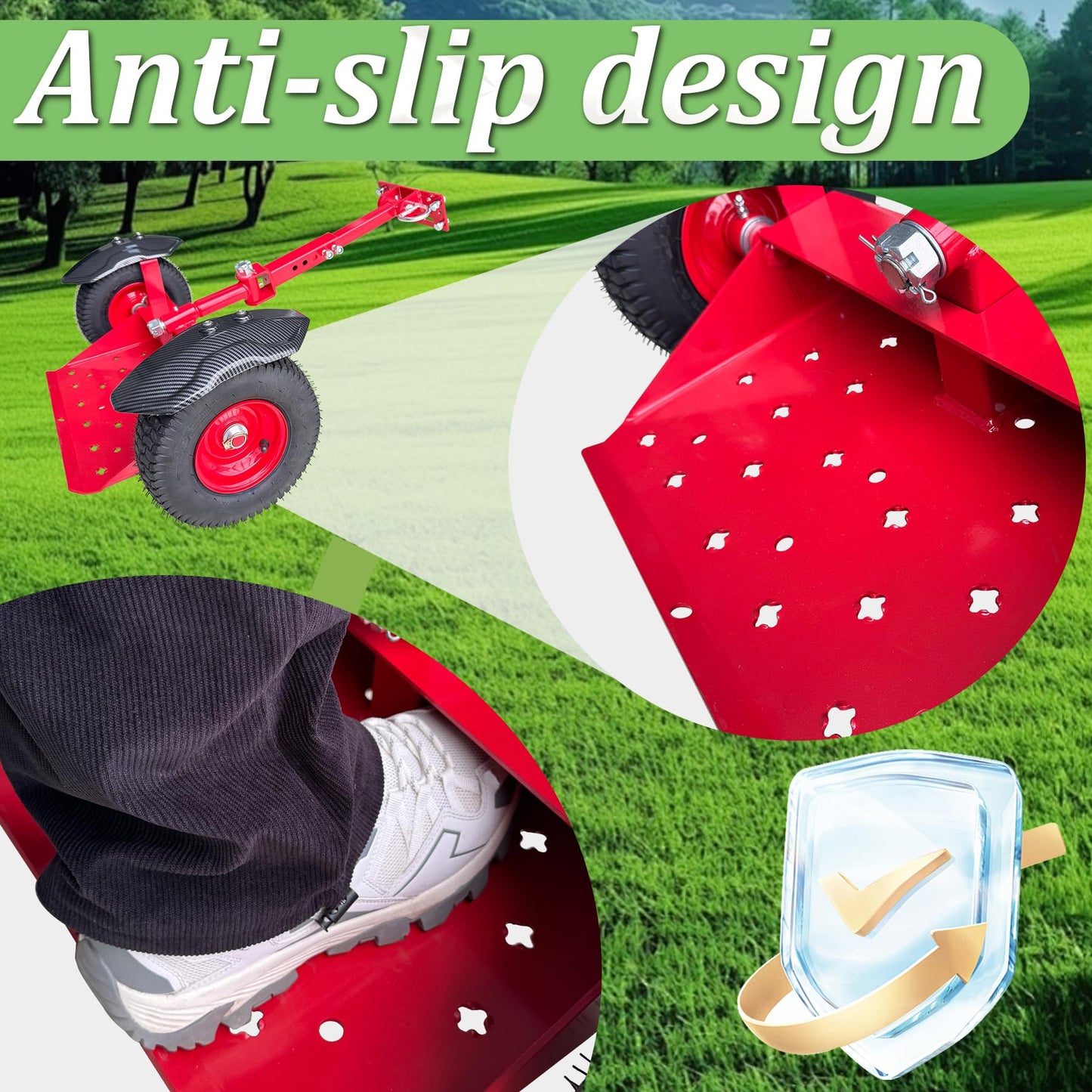 FINALAWOLF Wheels Lawn Mower Sulky for Lawn and Landscape Professionals,Mudguard Design,Anti-Skid Design, Vacuum tire (Red)